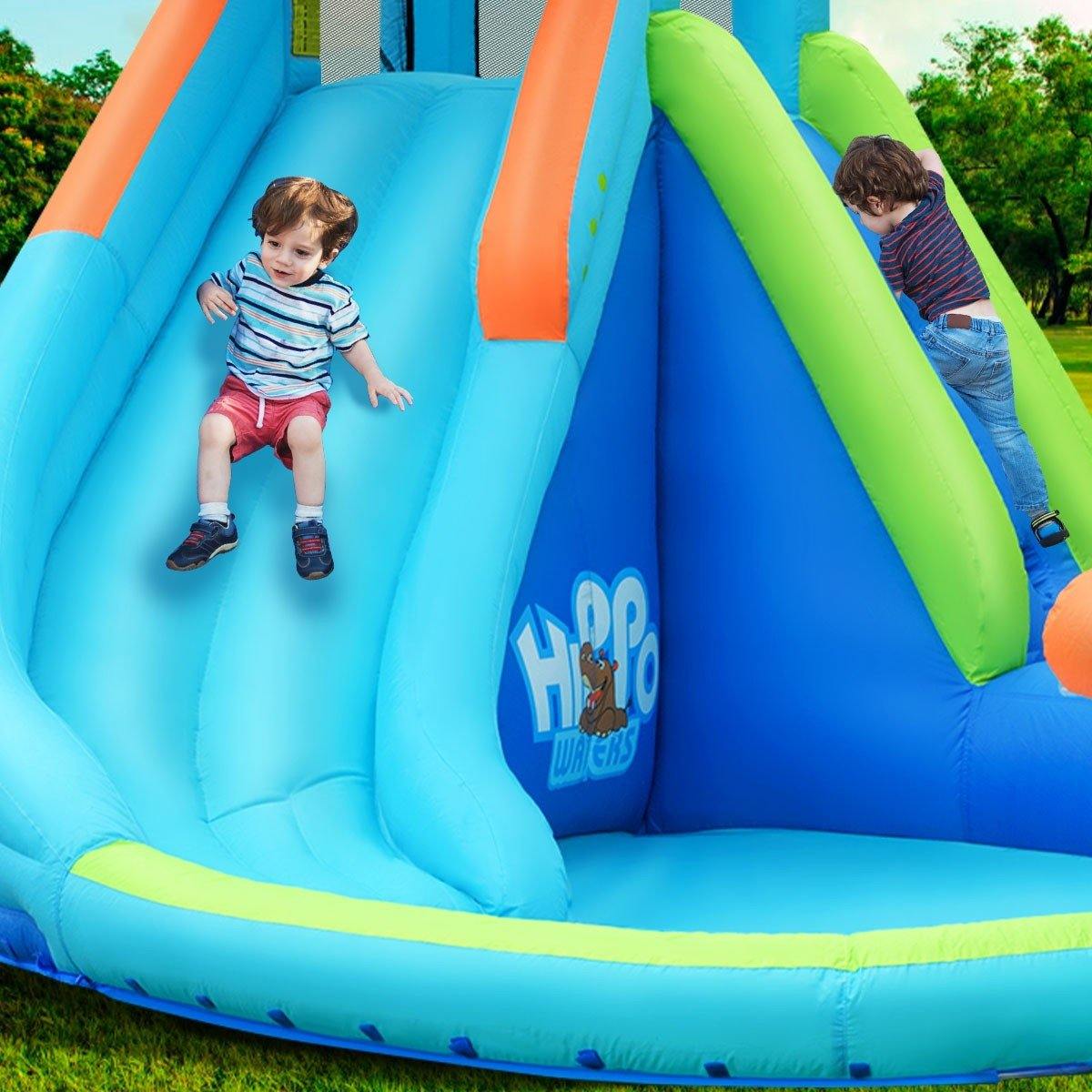 HOGEBABY Inflatable Water Slide, Hippo Themed Kids Waterslide Park for Outdoor w/Long Slide & Splash Pool - Image 6