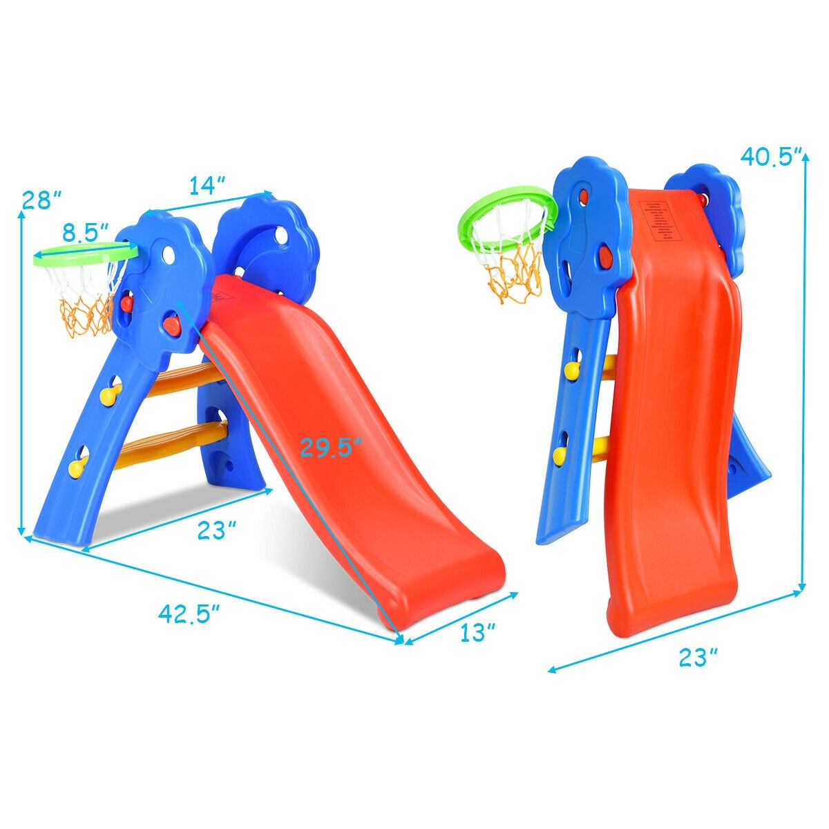 HOGEBABY Baby Joy Folding Slide, Indoor First Slide Plastic Play Slide Climber Kids (Floral Rail +Basketball Hoop) - Image 8