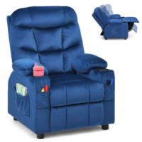 HOGEBABY Kids Recliner Chair with Cup Holder, Adjustable Velvet Lounge Chair, Ergonomic Toddler Furniture Sofa