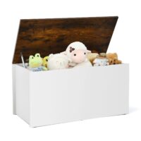 HOGEBABY Kids Toy Box Storage Chest, Wooden Children Storage Bench Ottoman Trunk w/ Flip-top Lid