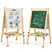 HOGEBABY Kids Art Easel, Wooden Double-Sided Chalkboard Whiteboard w/Paper Roll (Nature)