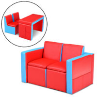 HOGEBABY Kids Couch, 2 in 1 Double Seat Children's Sofa Convert to Table and Two Chairs, Toddler Lounge with Storage Space