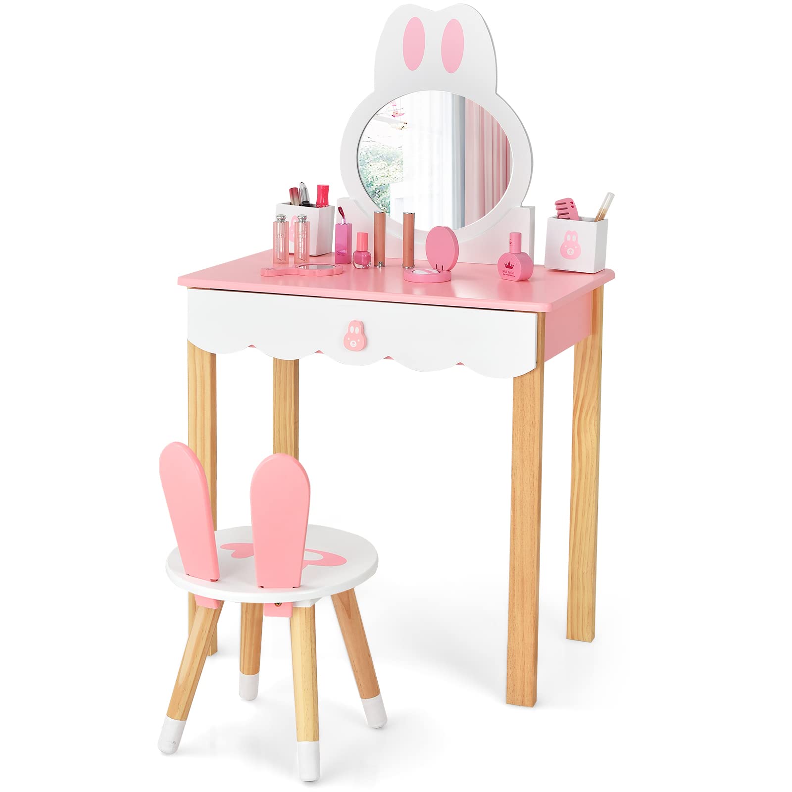 HOGEBABY Kids Vanity Set with Mirror, 2 in 1 Princess Makeup Dressing Table w/ Detachable Top - Image 10