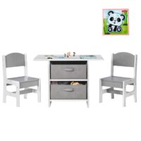 HOGEBABY Kids Table and Chair Set, Wood Activity Table w/Toy Storage Baskets