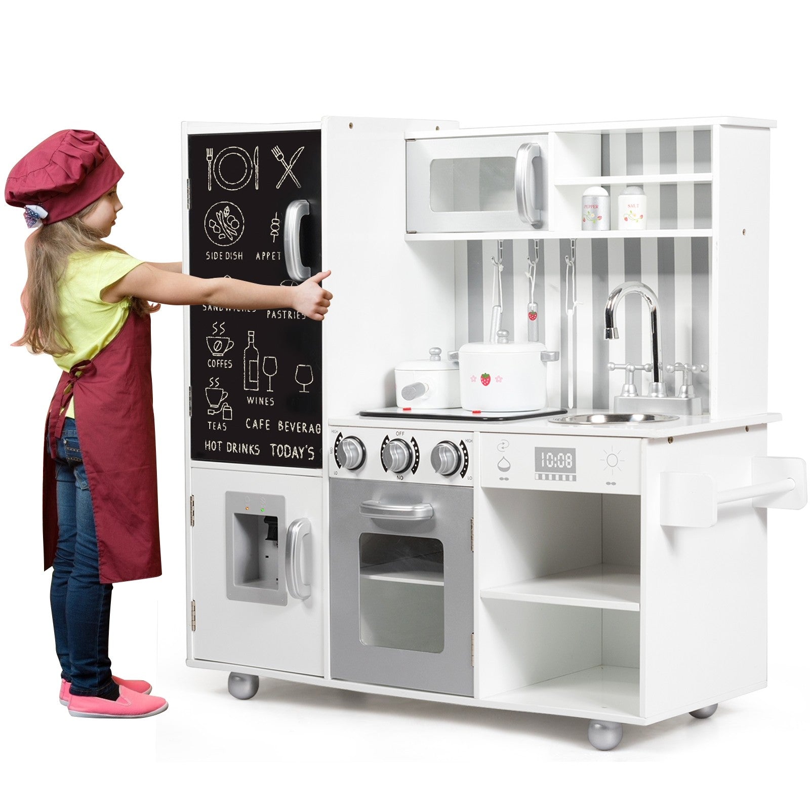 HOGEBABY Kids Kitchen Playset, Wooden Pretend Cooking Food Set with Simulated Sound - Image 8