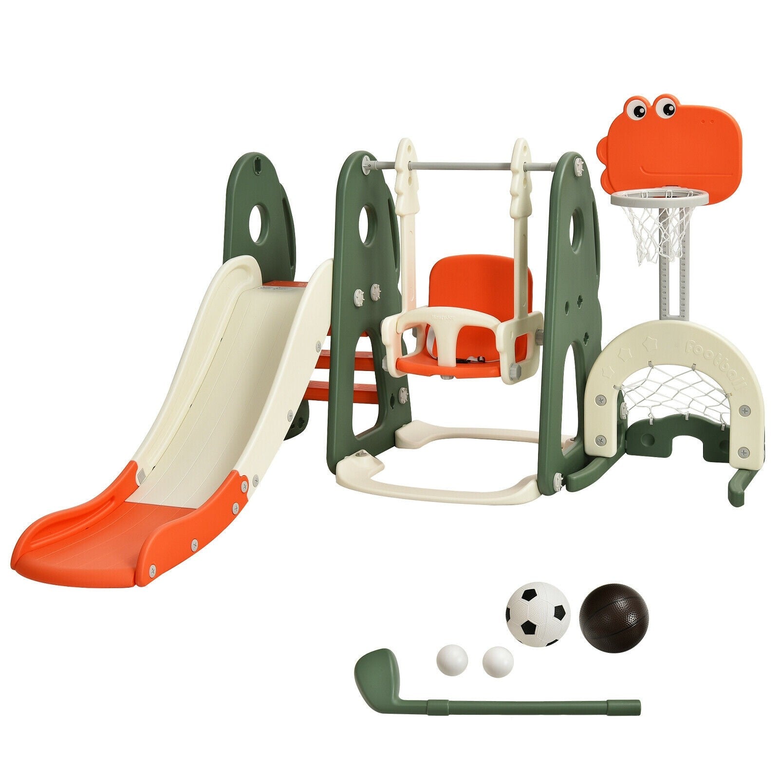 HOGEBABY 6 in 1 Toddler Slide and Swing Set, Kids Climber Slide Playset with Basketball Hoop