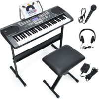 HOGEBABY 61 Key Keyboard Piano with LCD Screen, Portable Digital Piano w/Microphone Headphone, Adjustable Stand (Black)