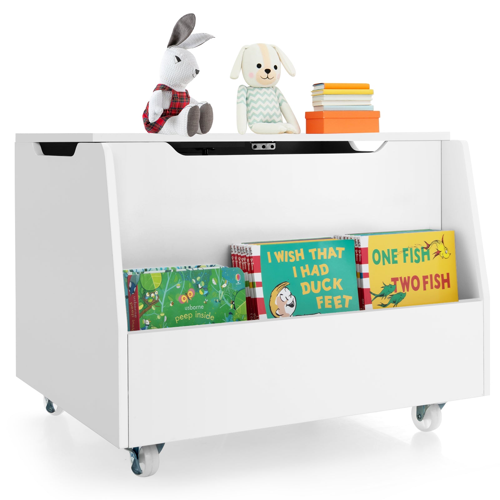 HOGEBABY Wooden Toy Box, Kids Toy Storage Organizer, Boys Girls Toy Chest Bench for Playroom Kids Room Organization