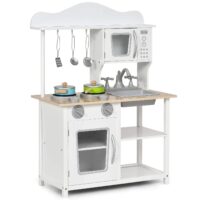 HOGEBABY Kids Kitchen Playset, Wooden Play Kitchen w/ Sink (White)