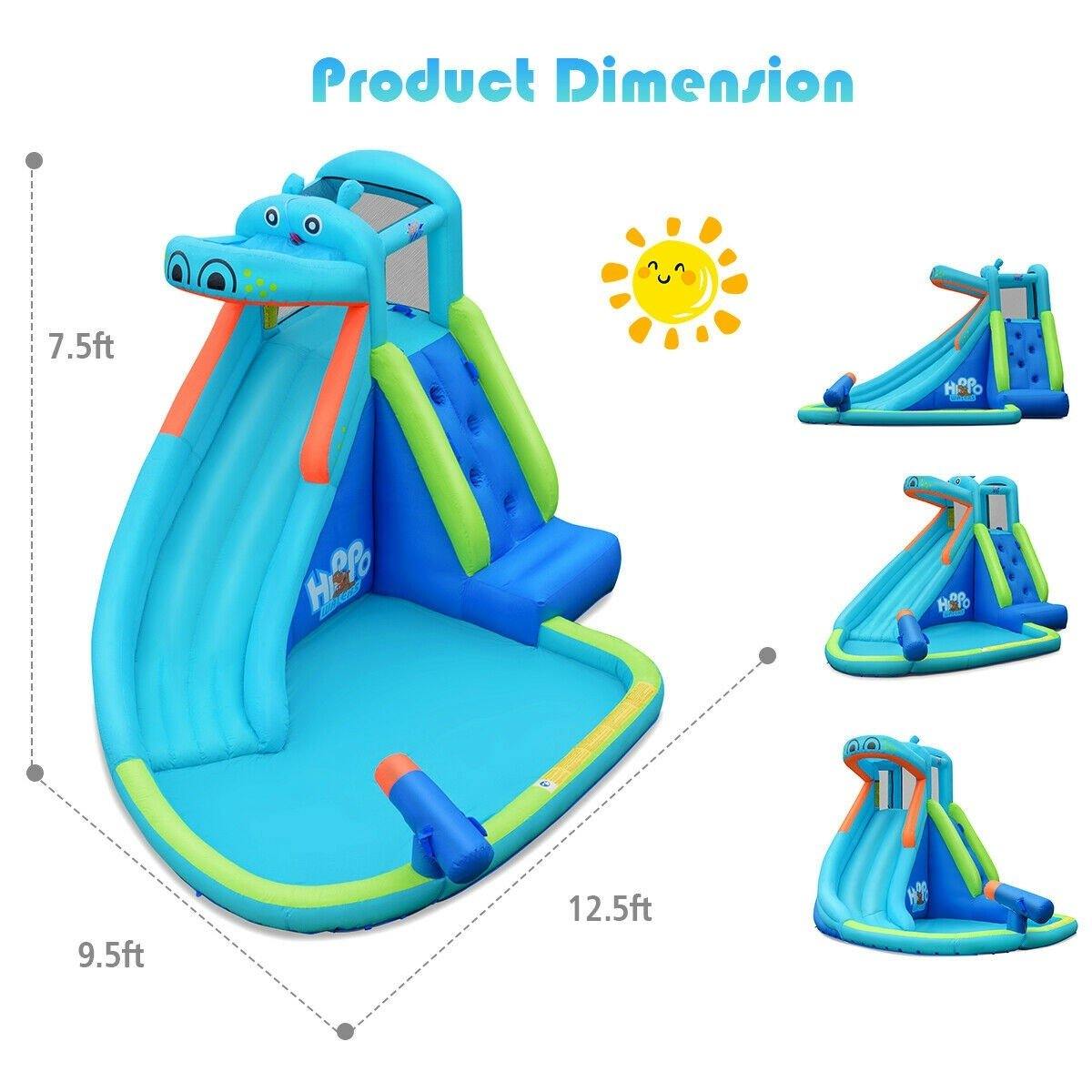 HOGEBABY Inflatable Water Slide, Hippo Themed Kids Waterslide Park for Outdoor w/Long Slide & Splash Pool - Image 4