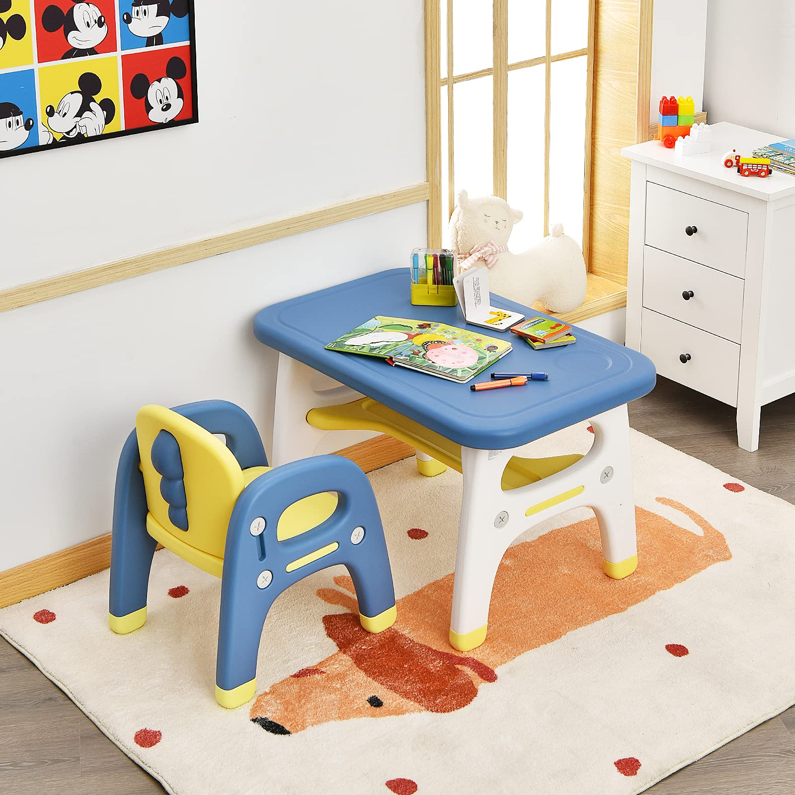 HOGEBABY Kids Table and Chair Set w/Montessori Toys, Kids Activity Table w/Storage Shelf - Image 6
