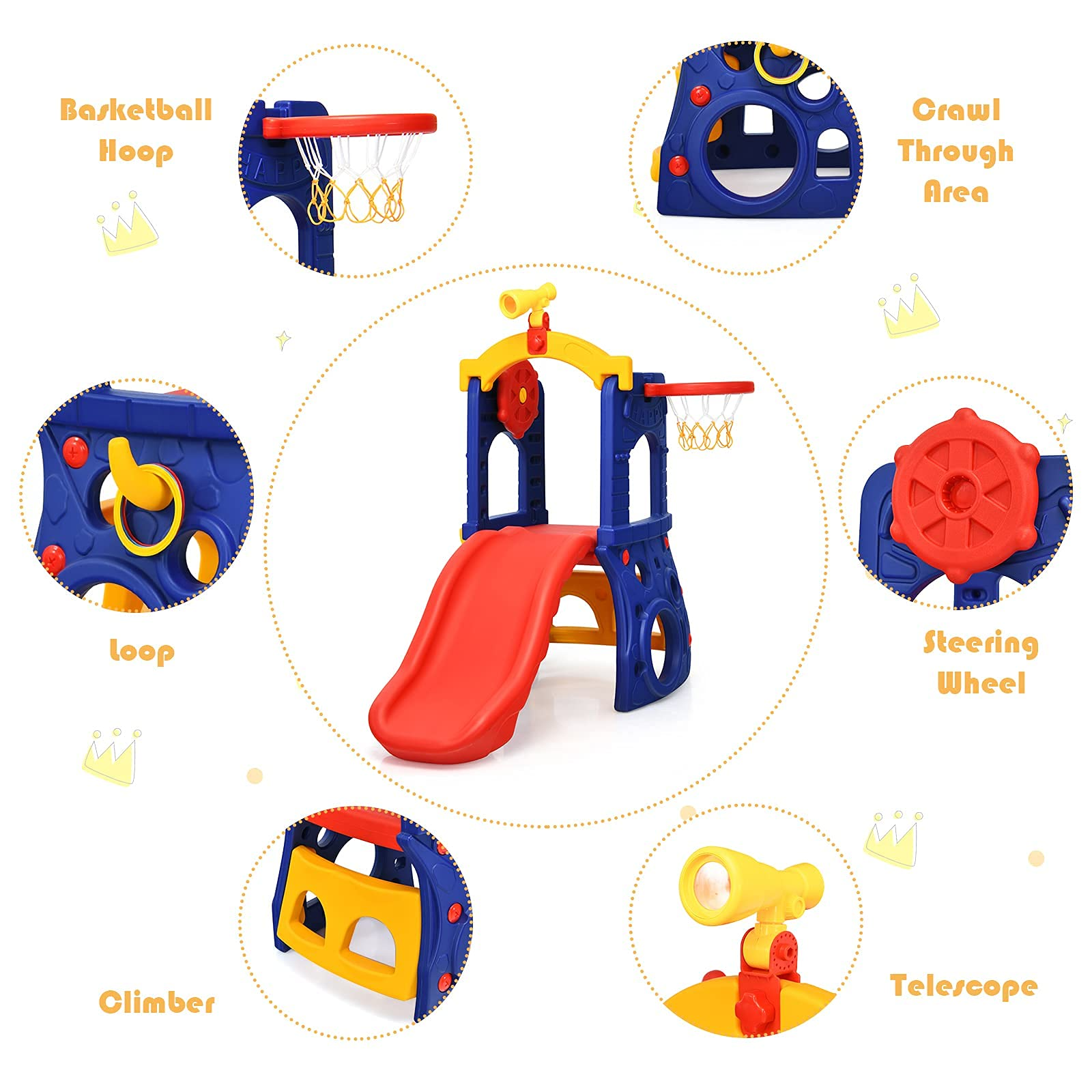 HOGEBABY Slide for Kids, 6-in-1 Freestanding Toddler Slide Set with Basketball Hoop (6 in 1 Slide) - Image 3