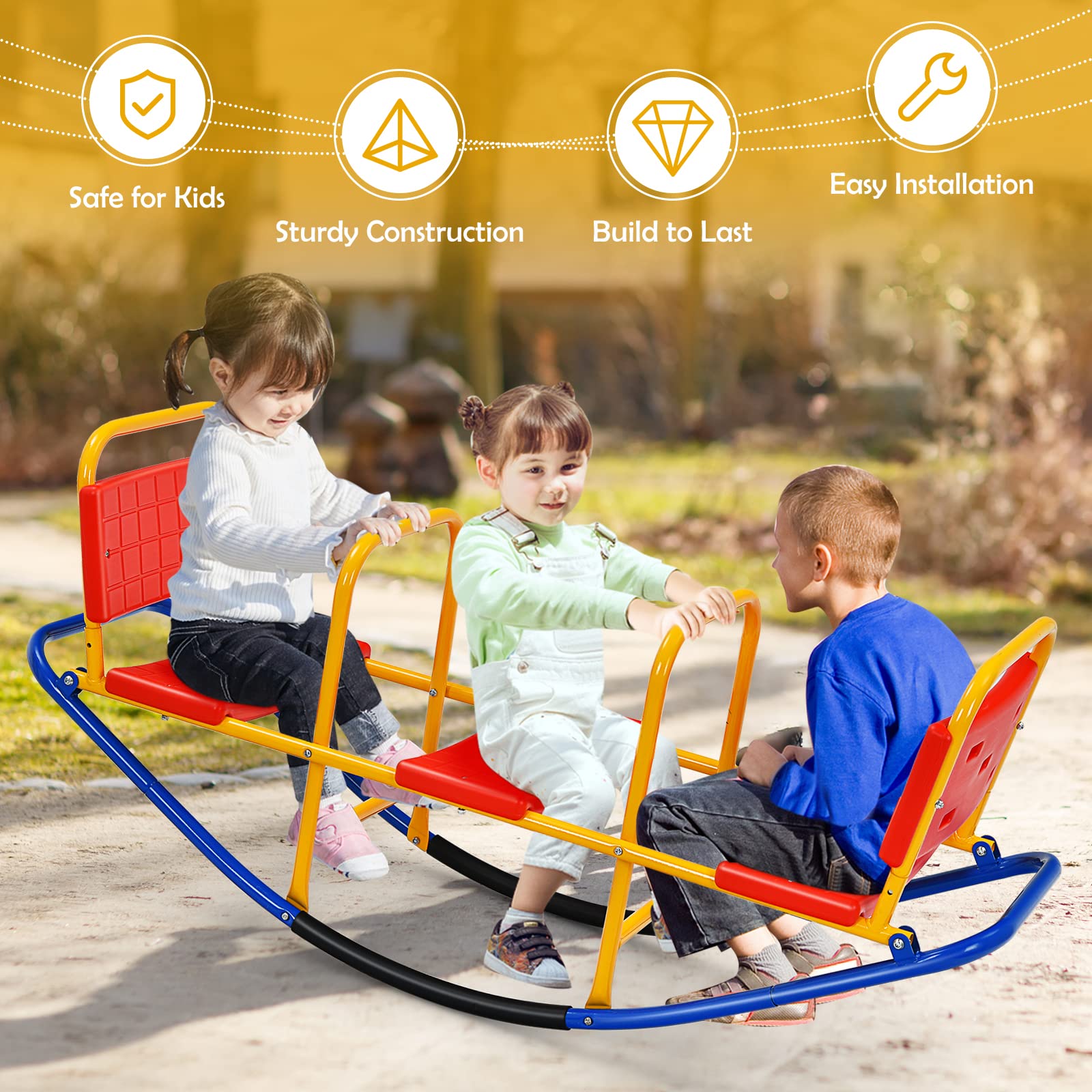 HOGEBABY Kids Seesaw Teeter Totter Playground Equipment, Metal Rocking Seesaw - Image 13