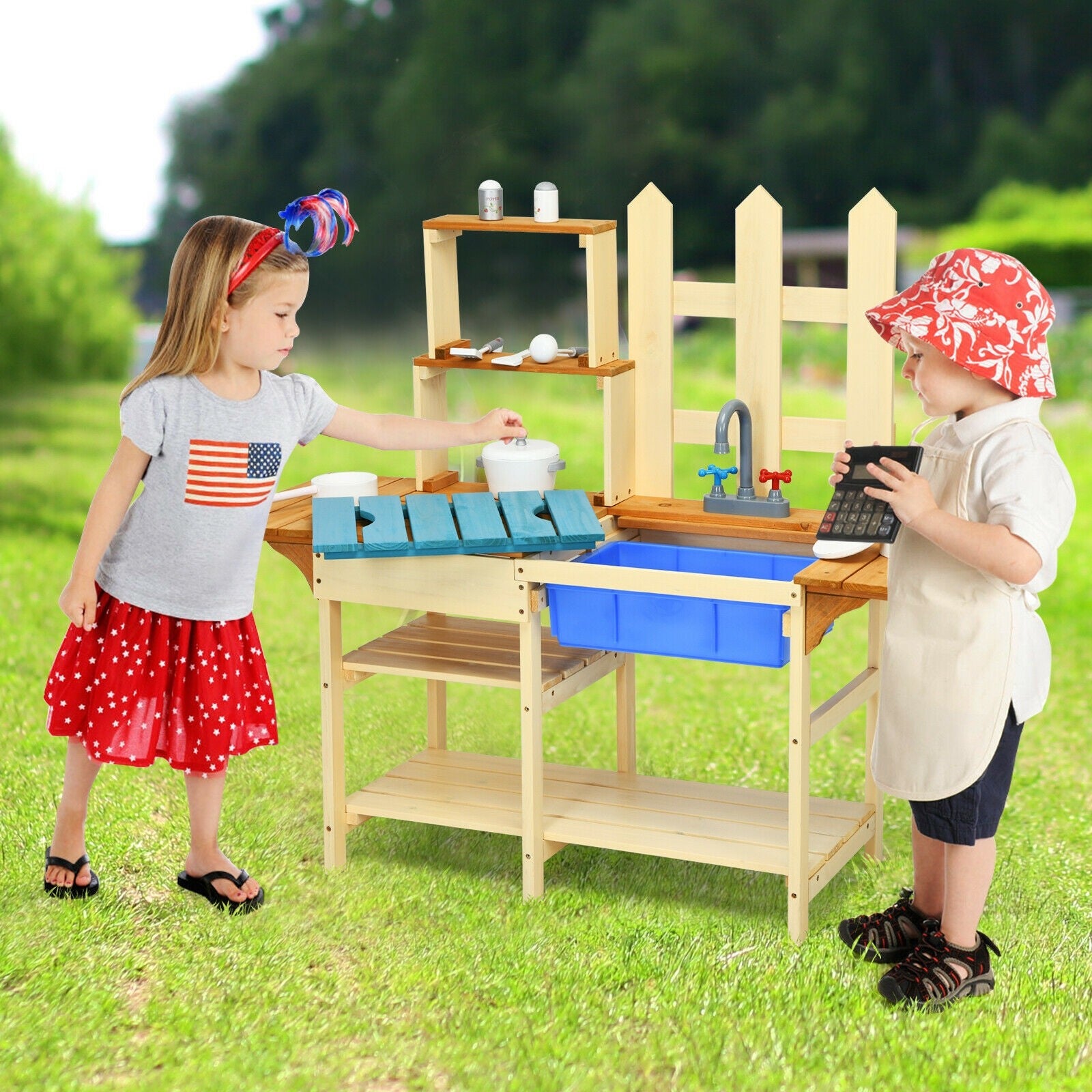 HOGEBABY Kids Kitchen Playset, Outdoor Pretend Play Kitchen Set for Kids Toddler - Image 2
