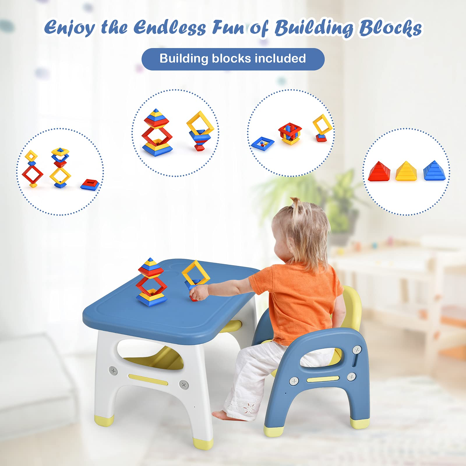 HOGEBABY Kids Table and Chair Set w/Montessori Toys, Kids Activity Table w/Storage Shelf - Image 4