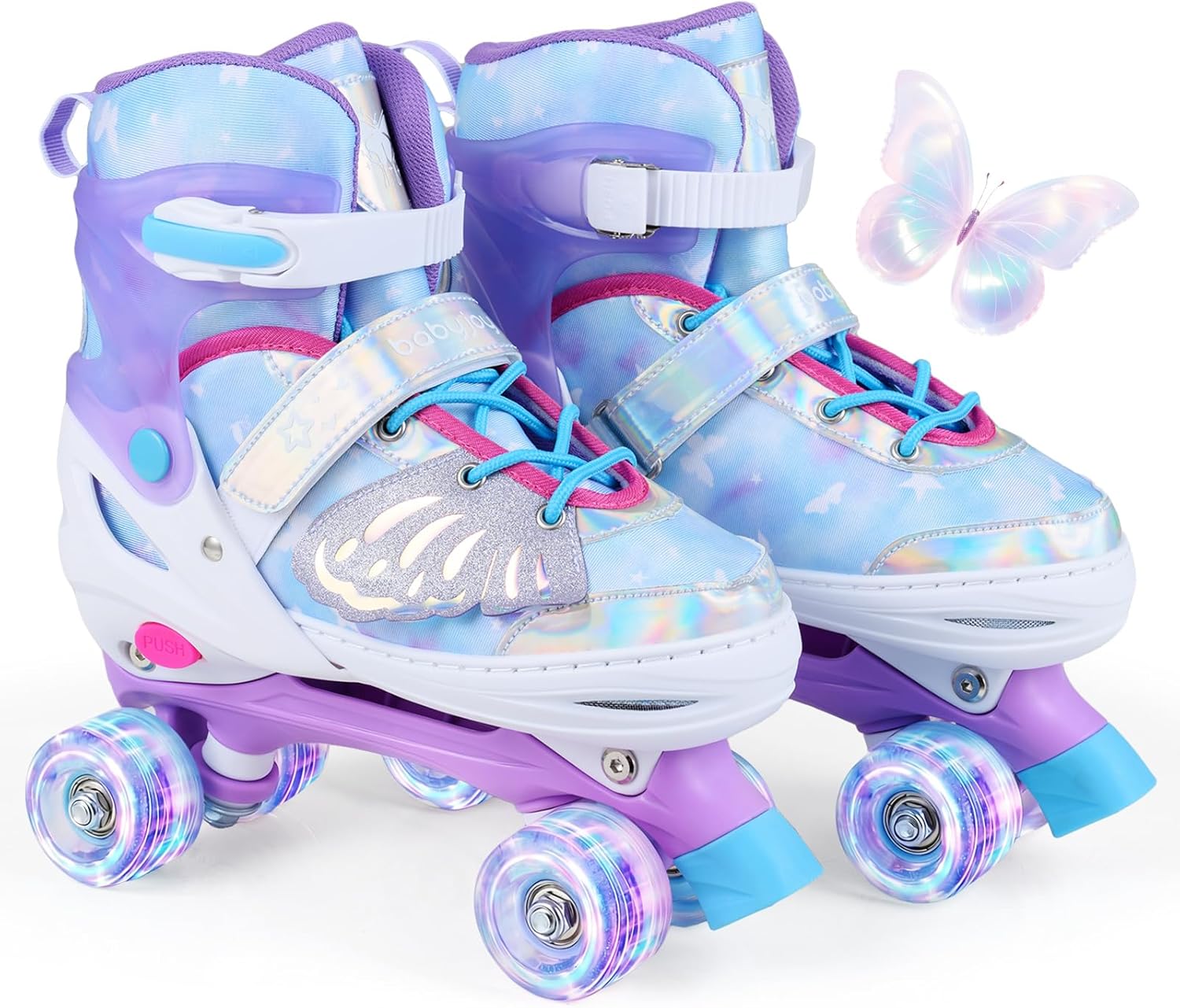 HOGEBABY 4-Size Adjustable Quad Skates for Girls Teens 9-14 w/Light-up Wheels & Safety Protection - Image 4