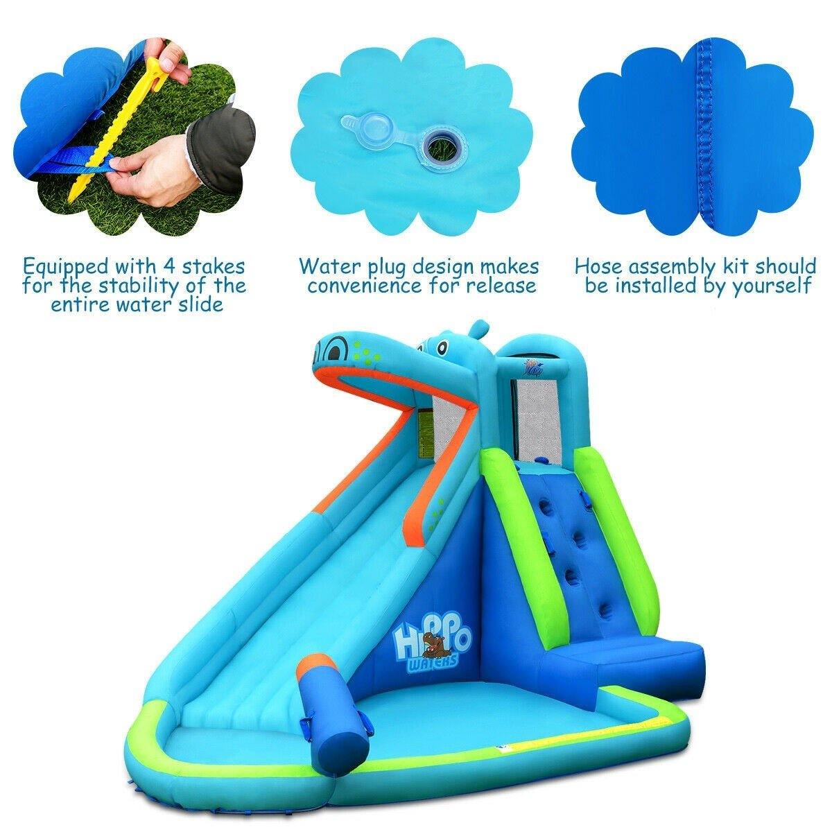 HOGEBABY Inflatable Water Slide, Hippo Themed Kids Waterslide Park for Outdoor w/Long Slide - Image 7