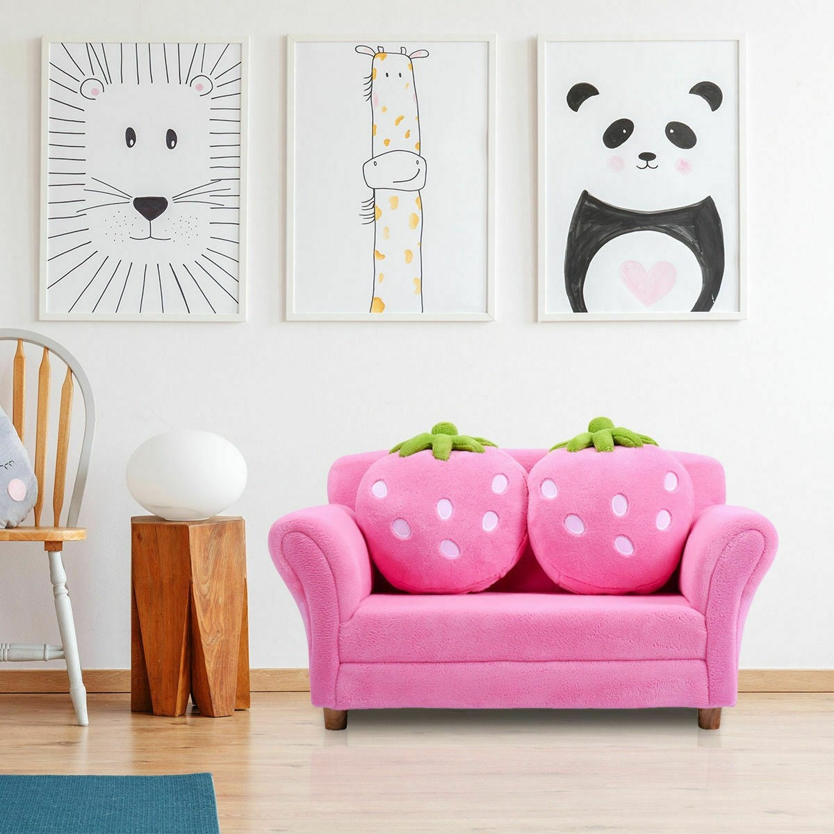 HOGEBABY Kids Sofa, with 2 Cute Strawberry Pillows, Children Couch Armrest Chair Double Seats - Image 4