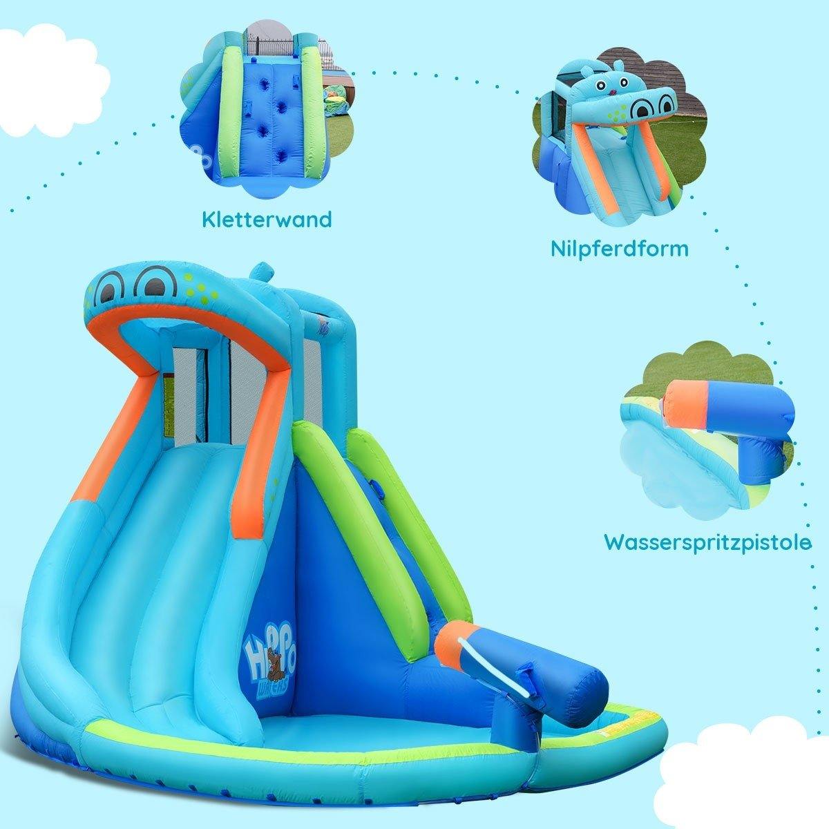 HOGEBABY Inflatable Water Slide, Hippo Themed Kids Waterslide Park for Outdoor w/Long Slide & Splash Pool - Image 10