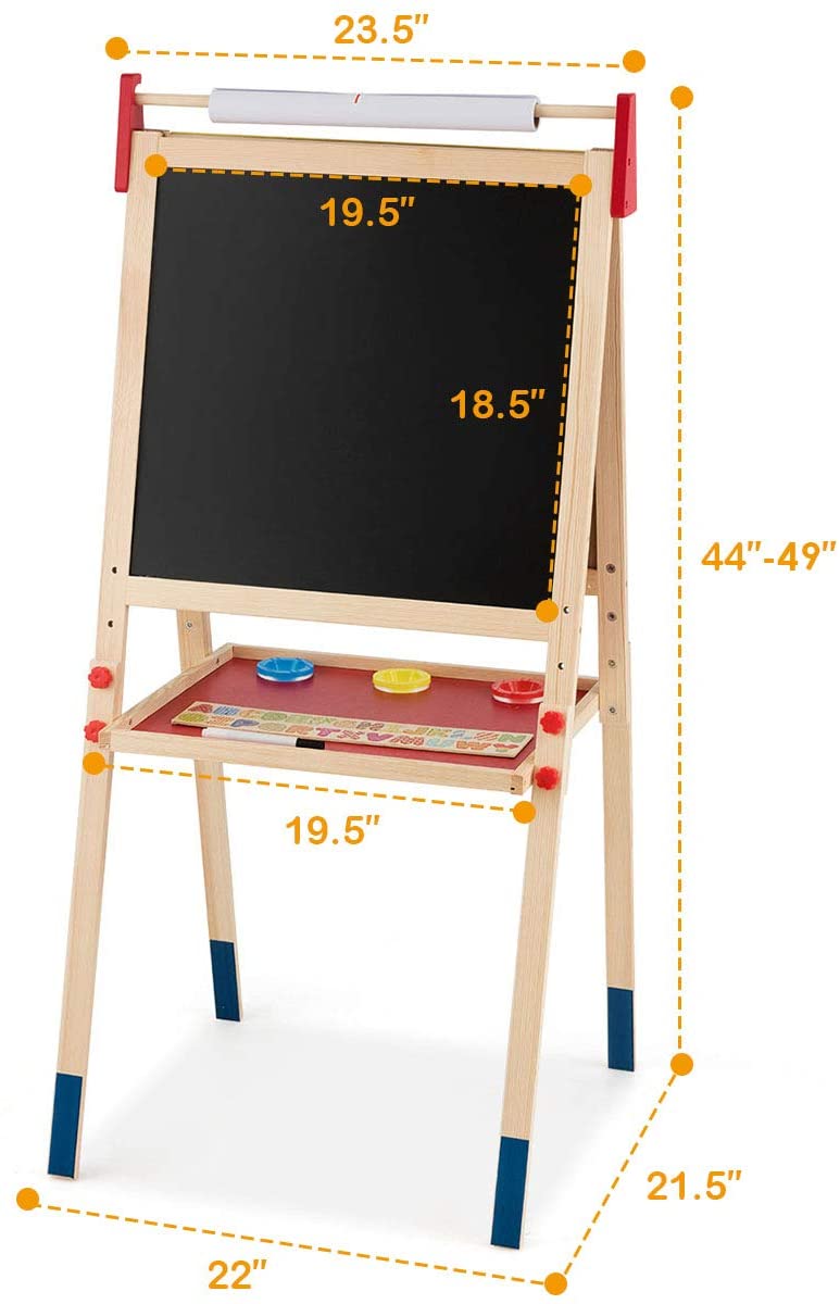 HOGEBABY 3 in 1 Kids Art Easel with Paper Roll, Double Sided Adjustable Chalkboard & White Dry Erase with 4 Drawing Board Clips - Image 9