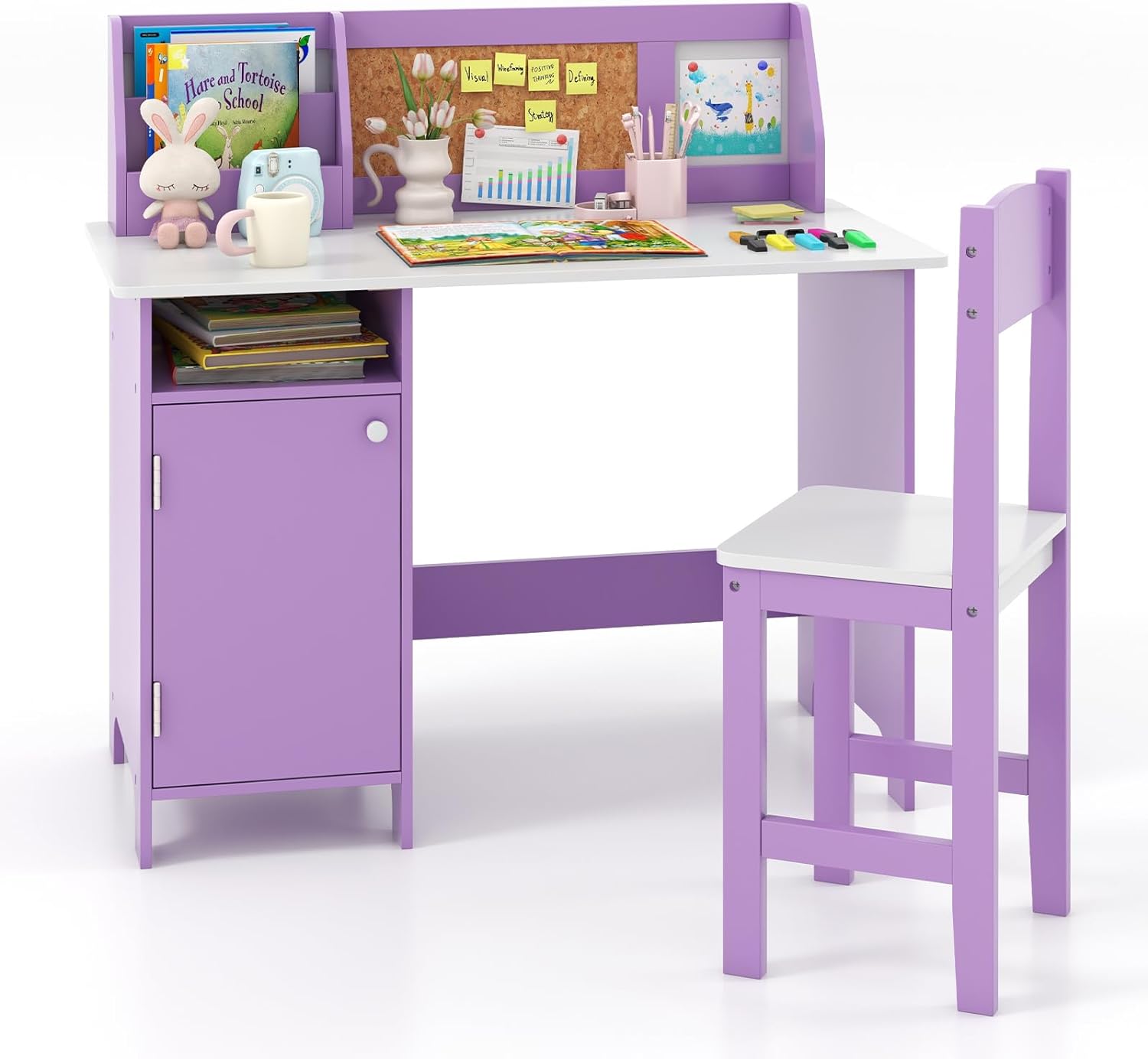 HOGEBABY Kids Desk and Chair Set, Wooden Children Study Table with Hutch - Image 10