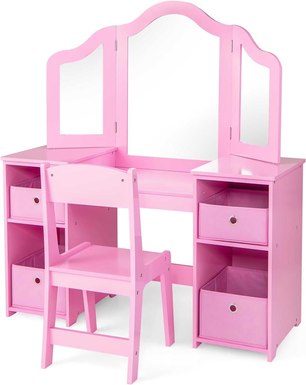 HOGEBABY Kids Vanity, 2 in 1 Princess Makeup Desk & Chair Set with Tri-Folding Mirror, 4 Storage Bins - Image 10