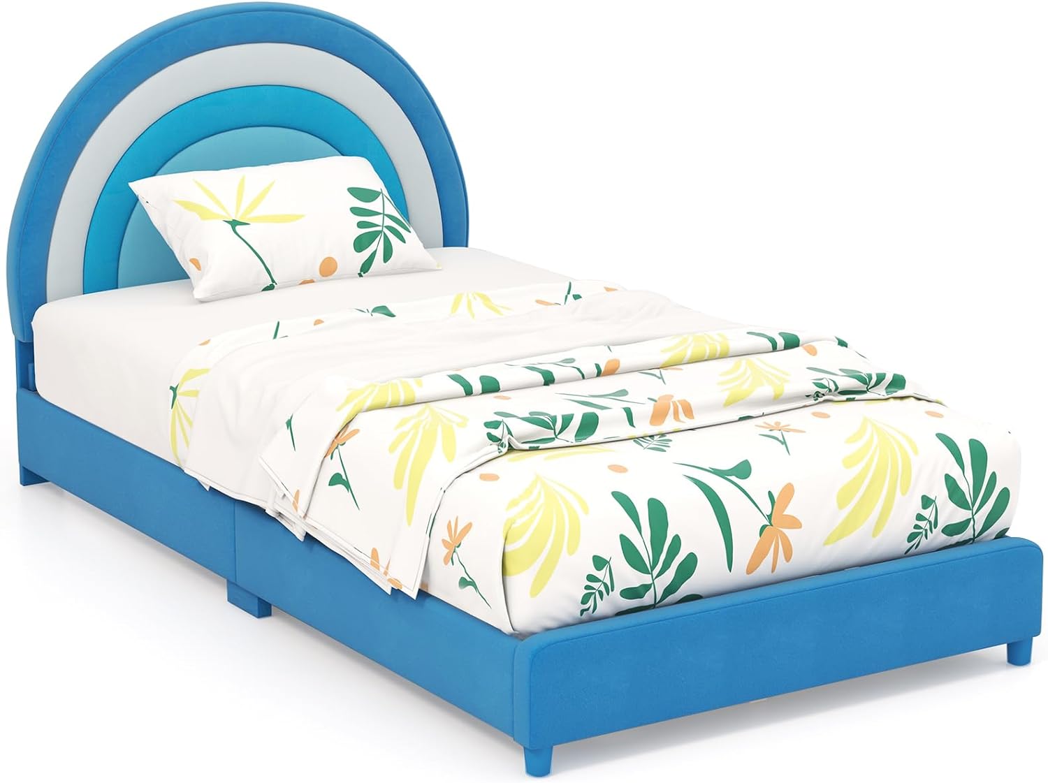 HOGEBABY Twin Bed Frames with Adjustable Headboard, Upholstered Wooden Kids Bed w/Slats Support - Image 10