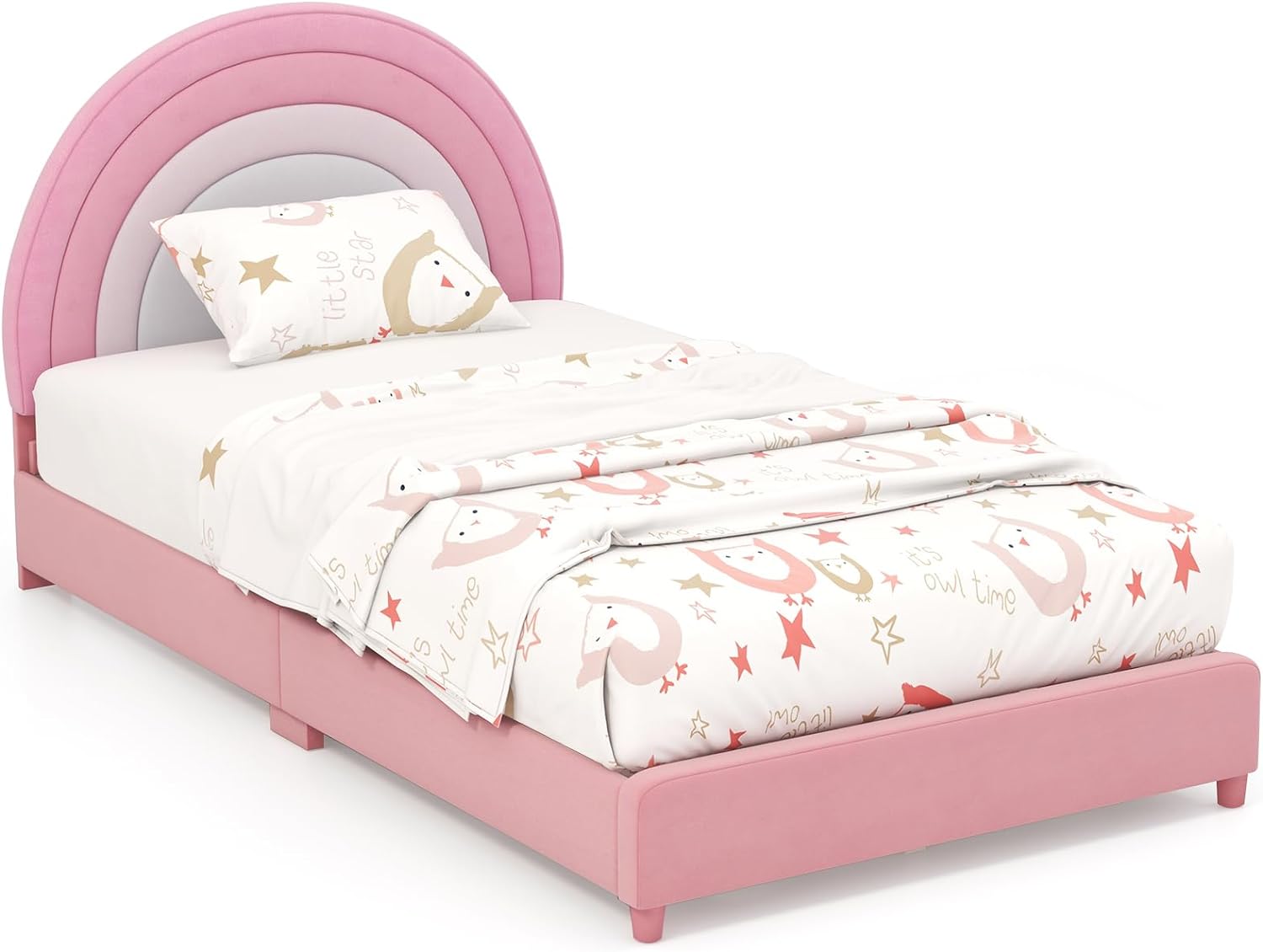 HOGEBABY Twin Bed Frames with Adjustable Headboard, Upholstered Wooden Kids Bed w/Slats Support - Image 11