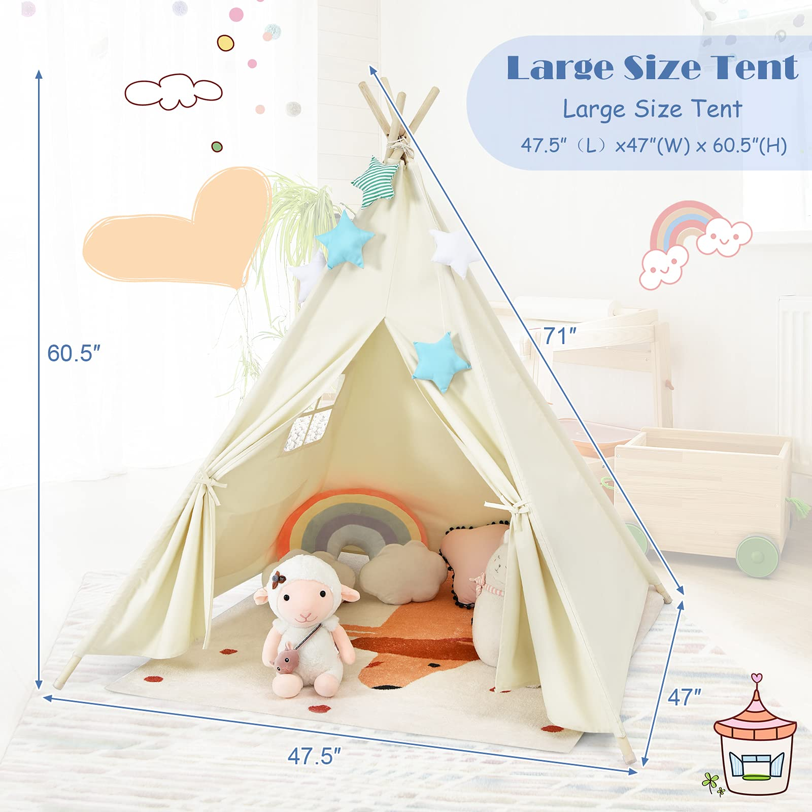 HOGEBABY Teepee Tent for Kids, Foldable Play Tent with Unique Reinforcement Part, Kids Tent - Image 6