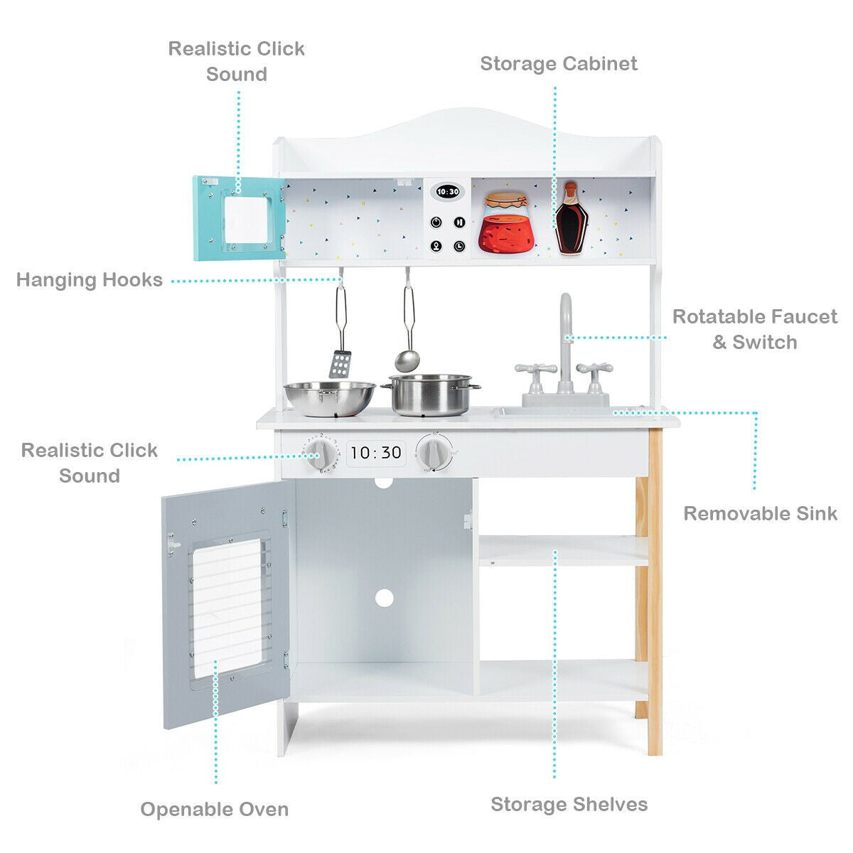 HOGEBABY Kids Kitchen Playset, Cooking Pretend Play Toy Set with Sink, Pretend Play Cooking Set - Image 6