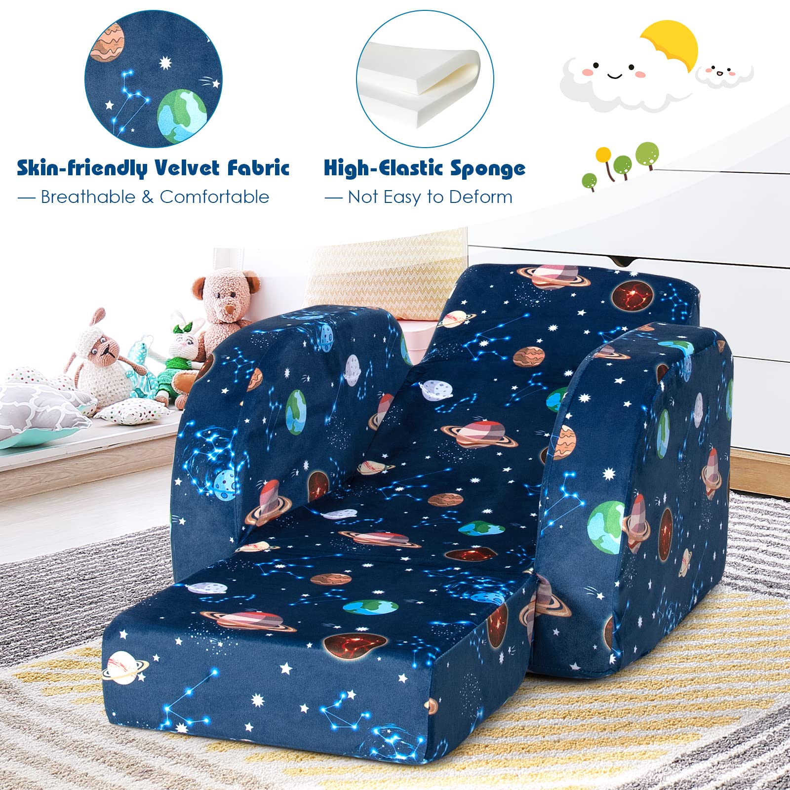 HOGEBABY Kids Sofa, 3 in 1 Convertible Flip Open Couch w/Foam-Padded Seat - Image 6