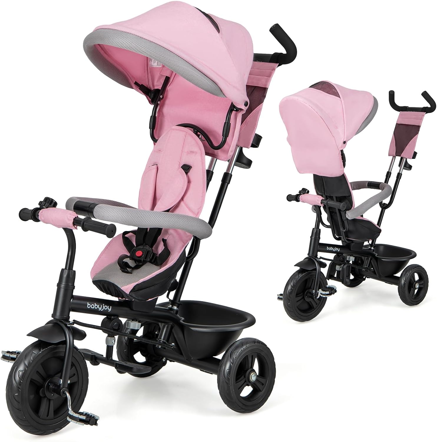 HOGEBABY Tricycle, 4 in 1 Toddler Bike w/Removable Canopy, Adjustable Push Handle, Reversible Seat - Image 11