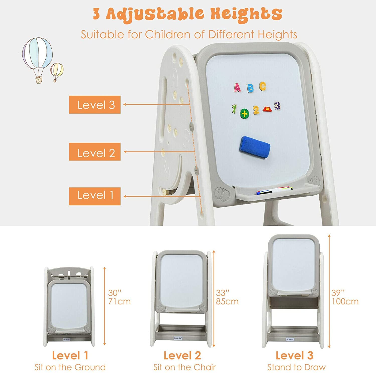 HOGEBABY Kids Art Easel with Stool, 2 in 1 Double-Sided Magnetic Dry Erase Board and Kids Book Rack with Foldable Desktop - Image 4
