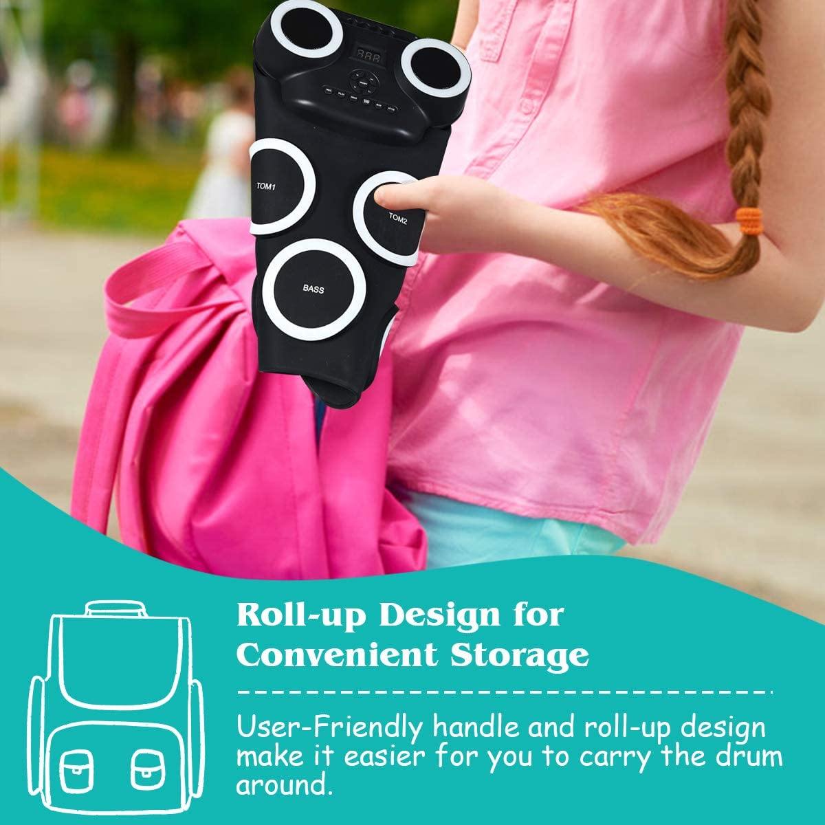 HOGEBABY 9 Pads Electronic Drum Set with LED Light, Portable Roll up MIDI Drum Practice Pad w/Bluetooth (Black) - Image 6