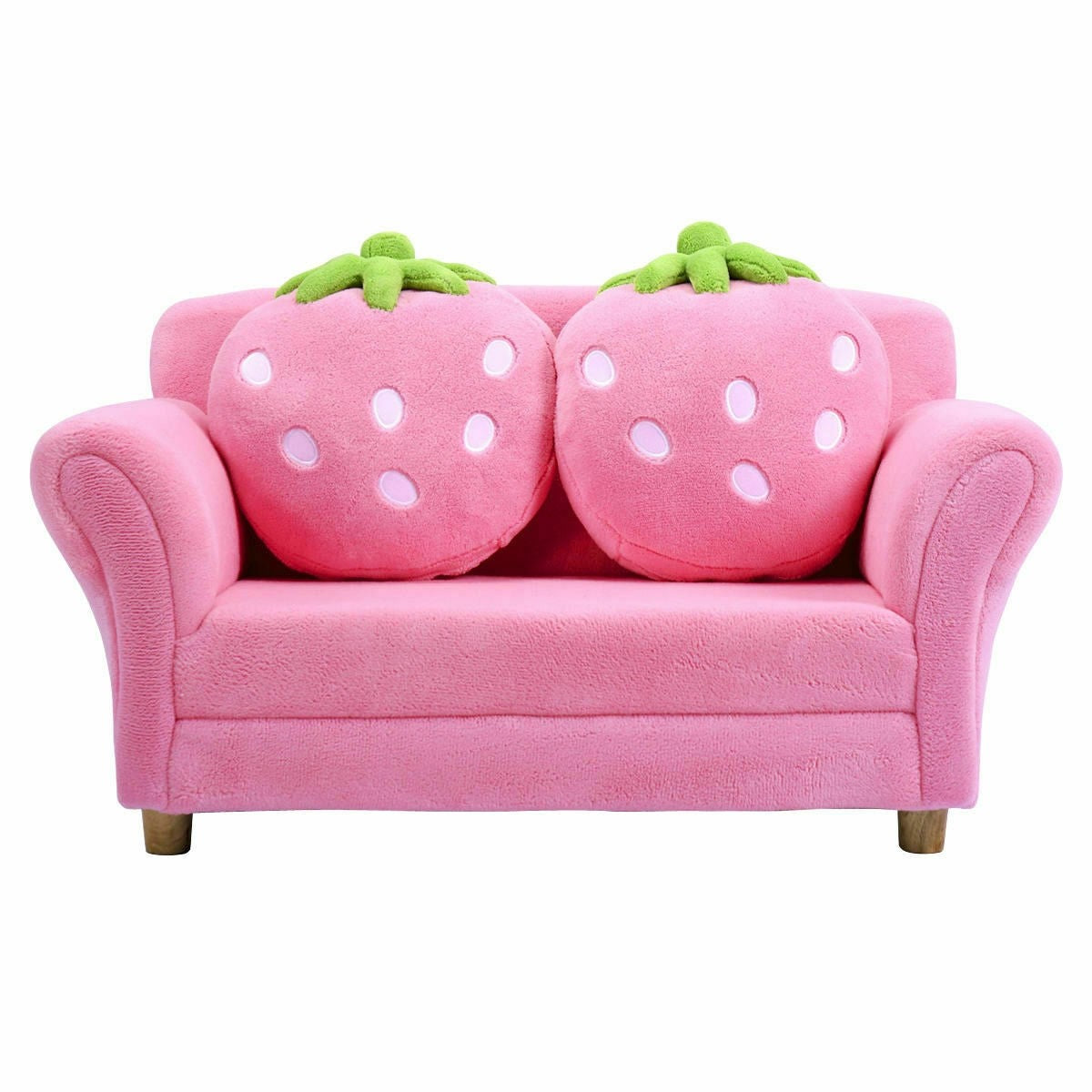 HOGEBABY Kids Sofa, with 2 Cute Strawberry Pillows, Children Couch Armrest Chair Double Seats - Image 7