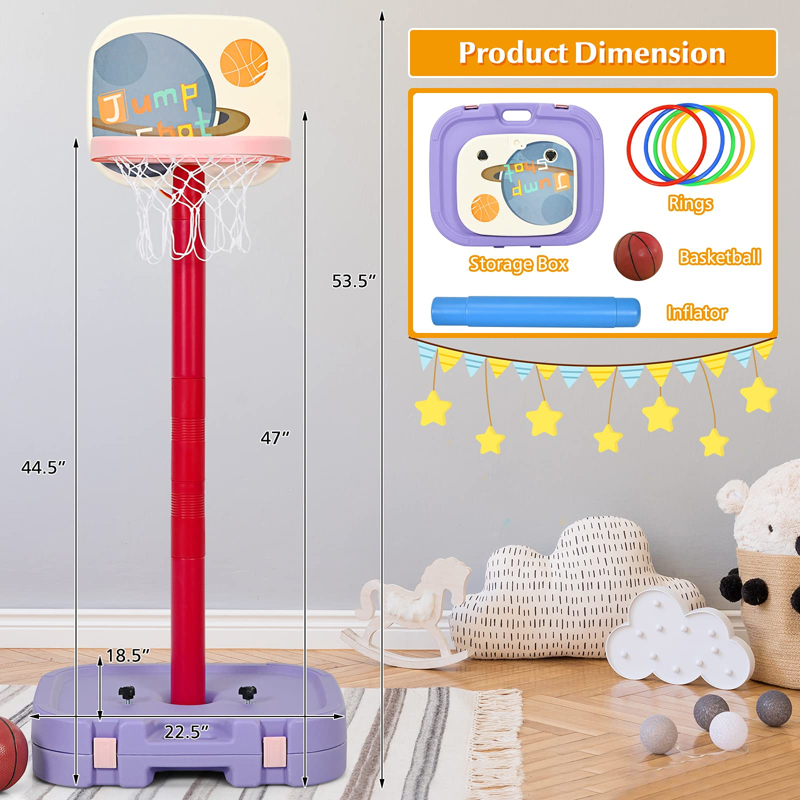 HOGEBABY Kids Basketball Hoop, 2 in 1 Toddler Basketball Hoop Toy Set with Ring Toss & Storage Box for Boys Girls Baby - Image 8