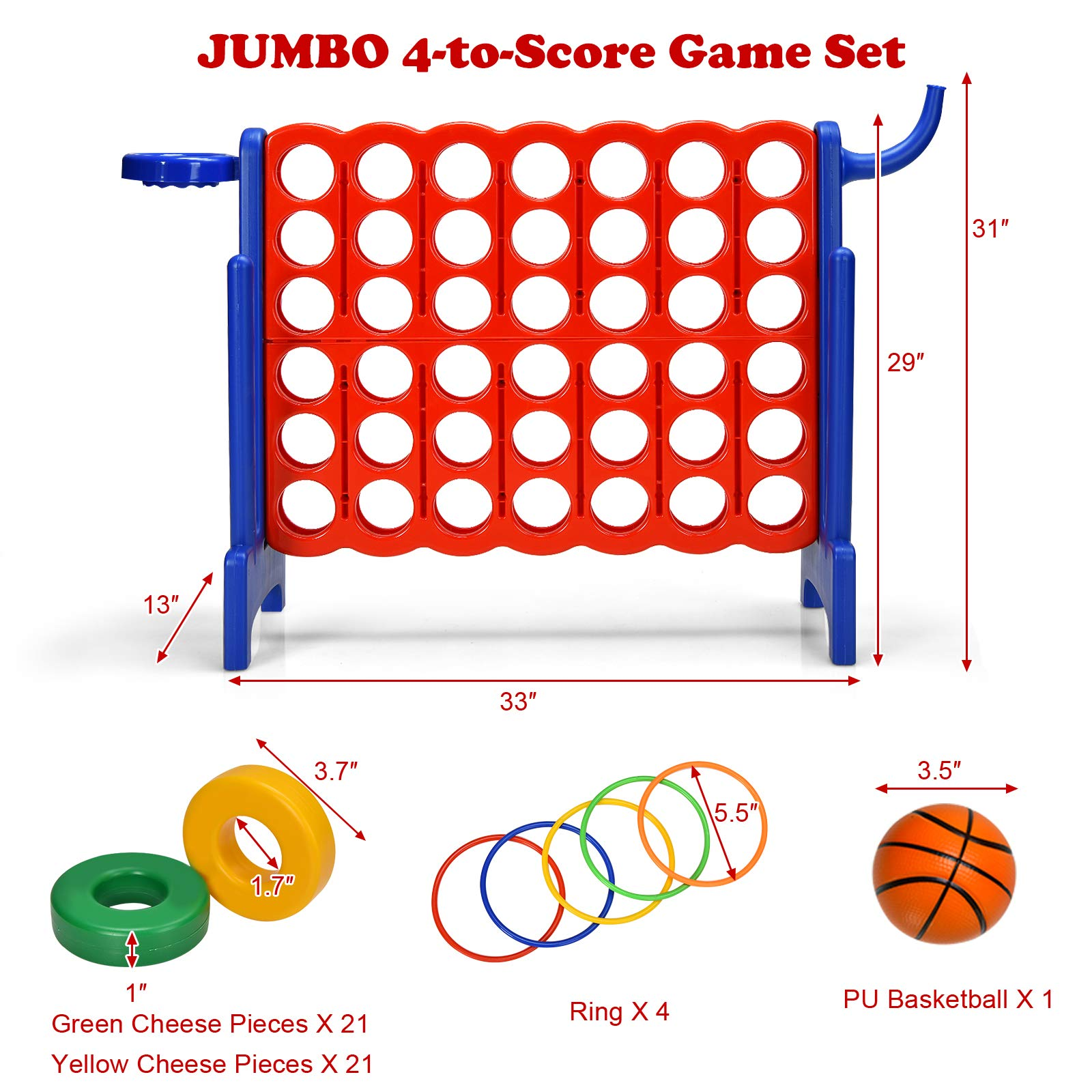 HOGEBABY Giant 4-in-A-Row, Jumbo 4-to-Score Giant Game w/ Basketball Hoop - Image 10