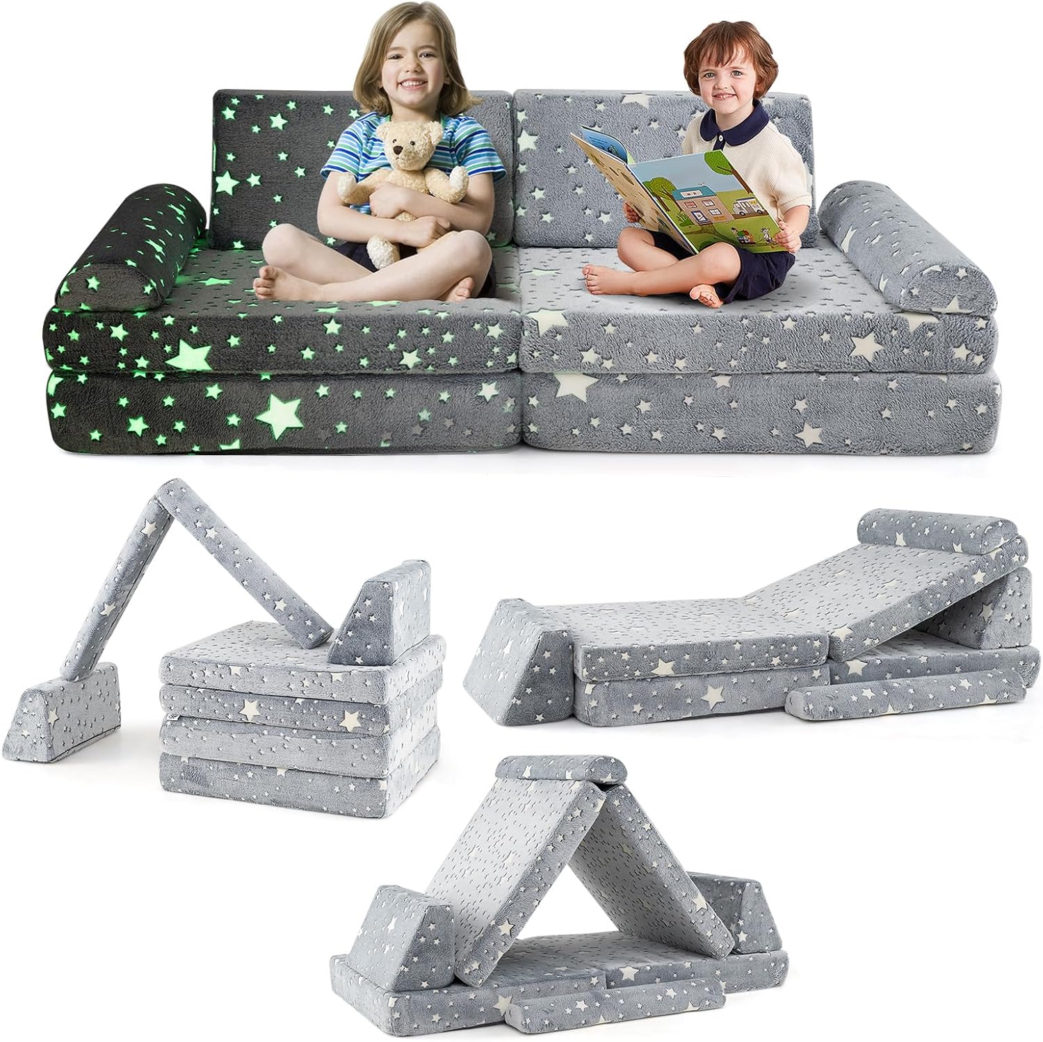 HOGEBABY 8 Pcs Modular Glow in The Dark Toddler Sectional Sofa with Handles - Image 10