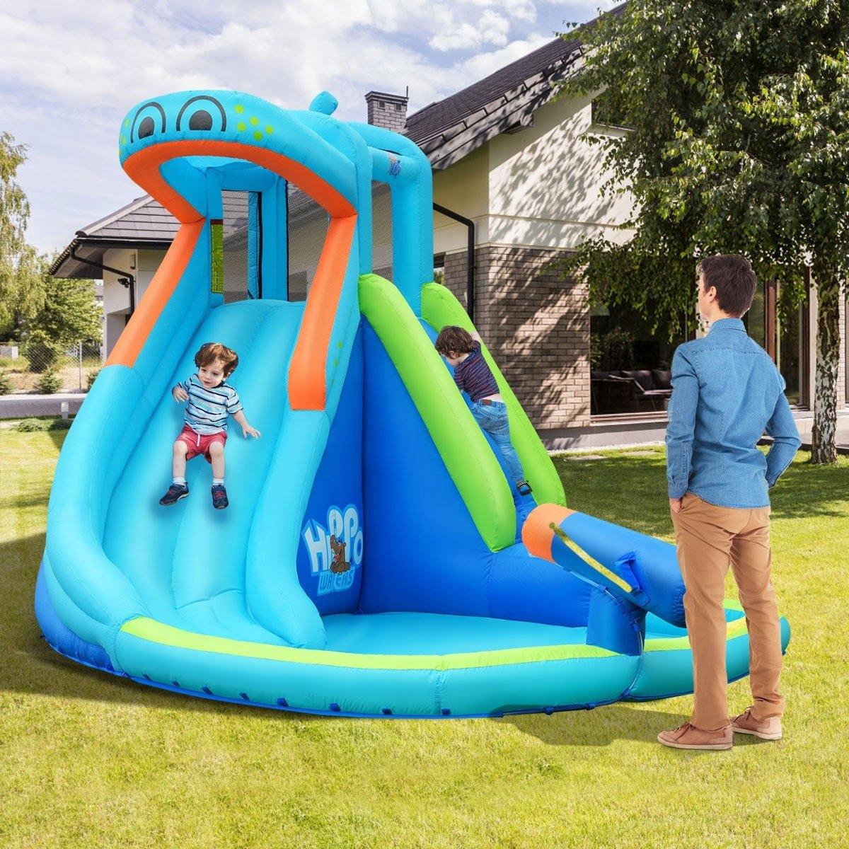 HOGEBABY Inflatable Water Slide, Hippo Themed Kids Waterslide Park for Outdoor w/Long Slide & Splash Pool - Image 2