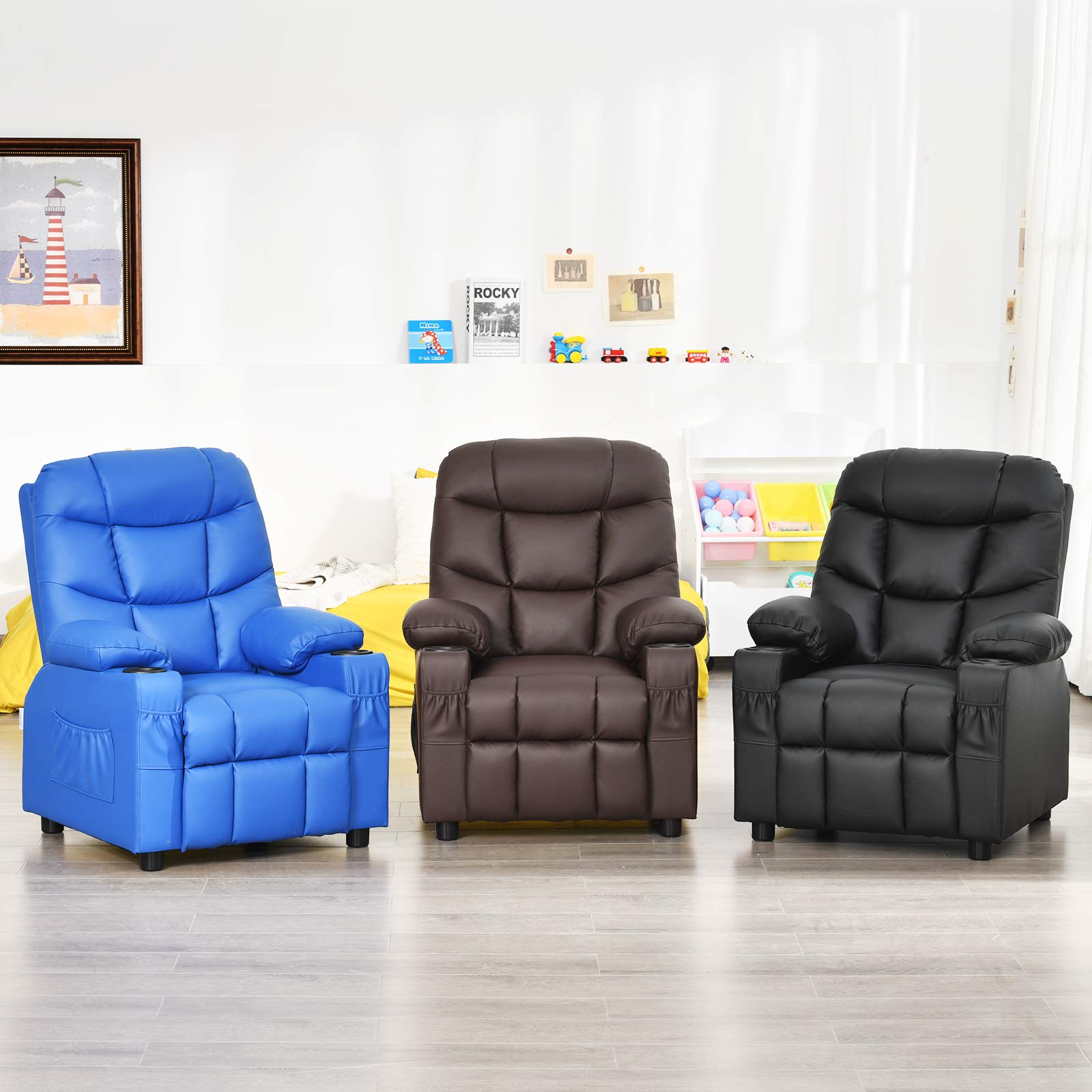 HOGEBABY Kids Recliner Chair with Cup Holder, Adjustable Leather Lounge Chair w/Footrest & Side Pockets for Children - Image 11