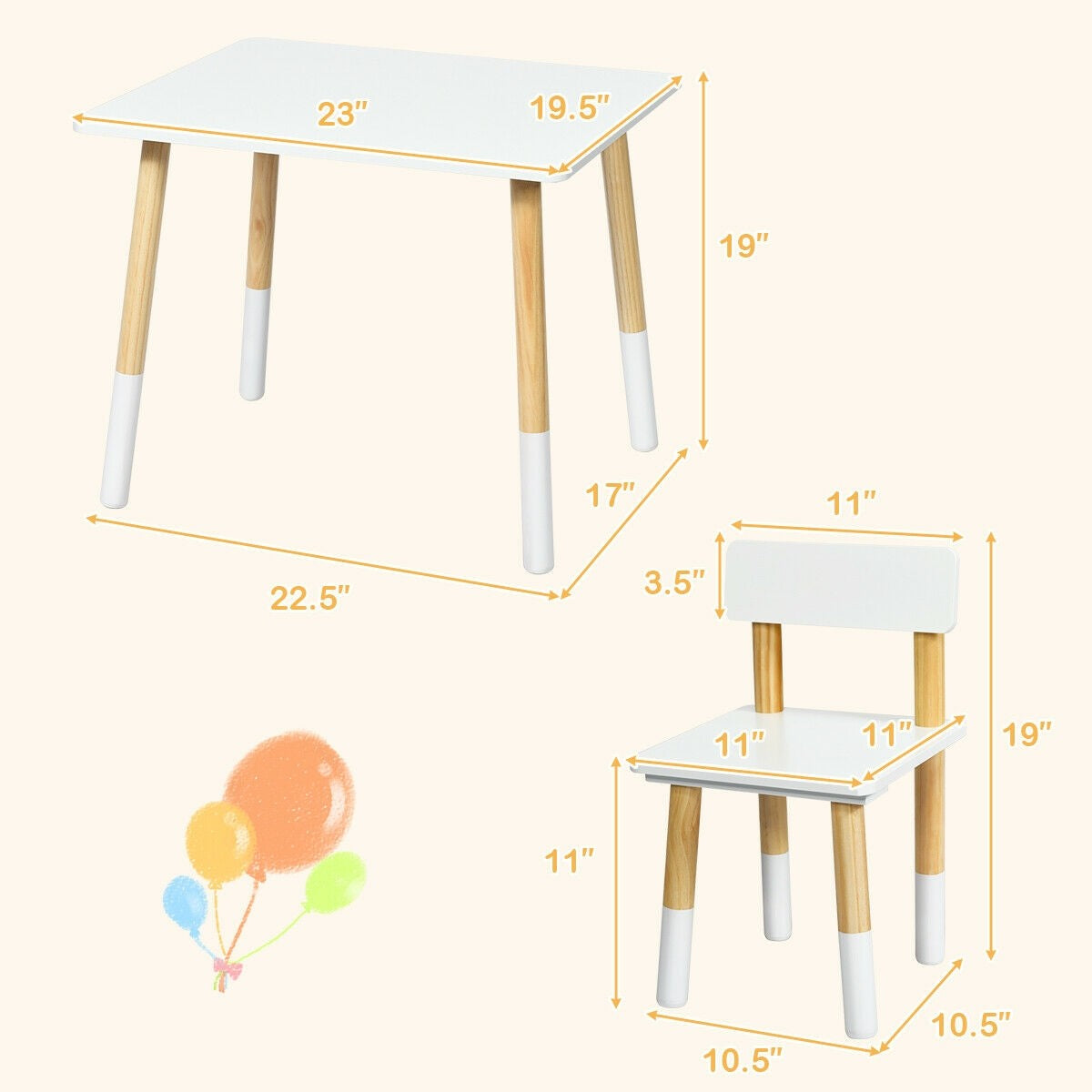 HOGEBABY Kids Table and Chair Set, Wooden Table Furniture for Toddler Drawing Reading Arts Crafts Snack Time - Image 3