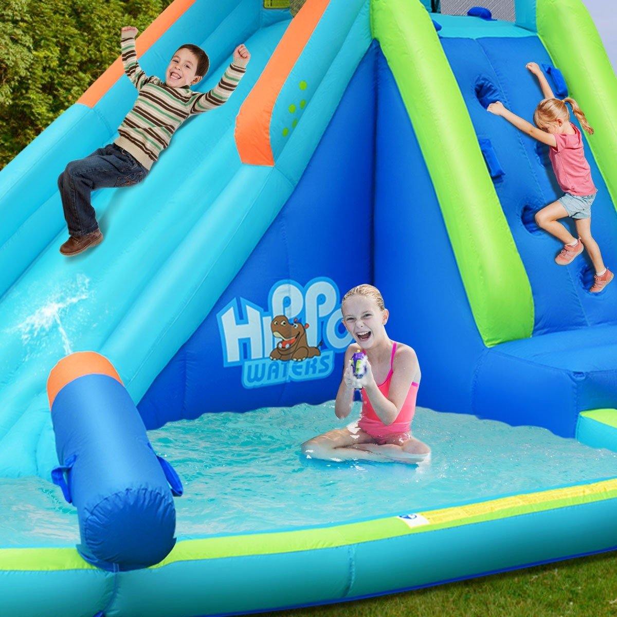 HOGEBABY Inflatable Water Slide, Hippo Themed Kids Waterslide Park for Outdoor w/Long Slide & Splash Pool - Image 7