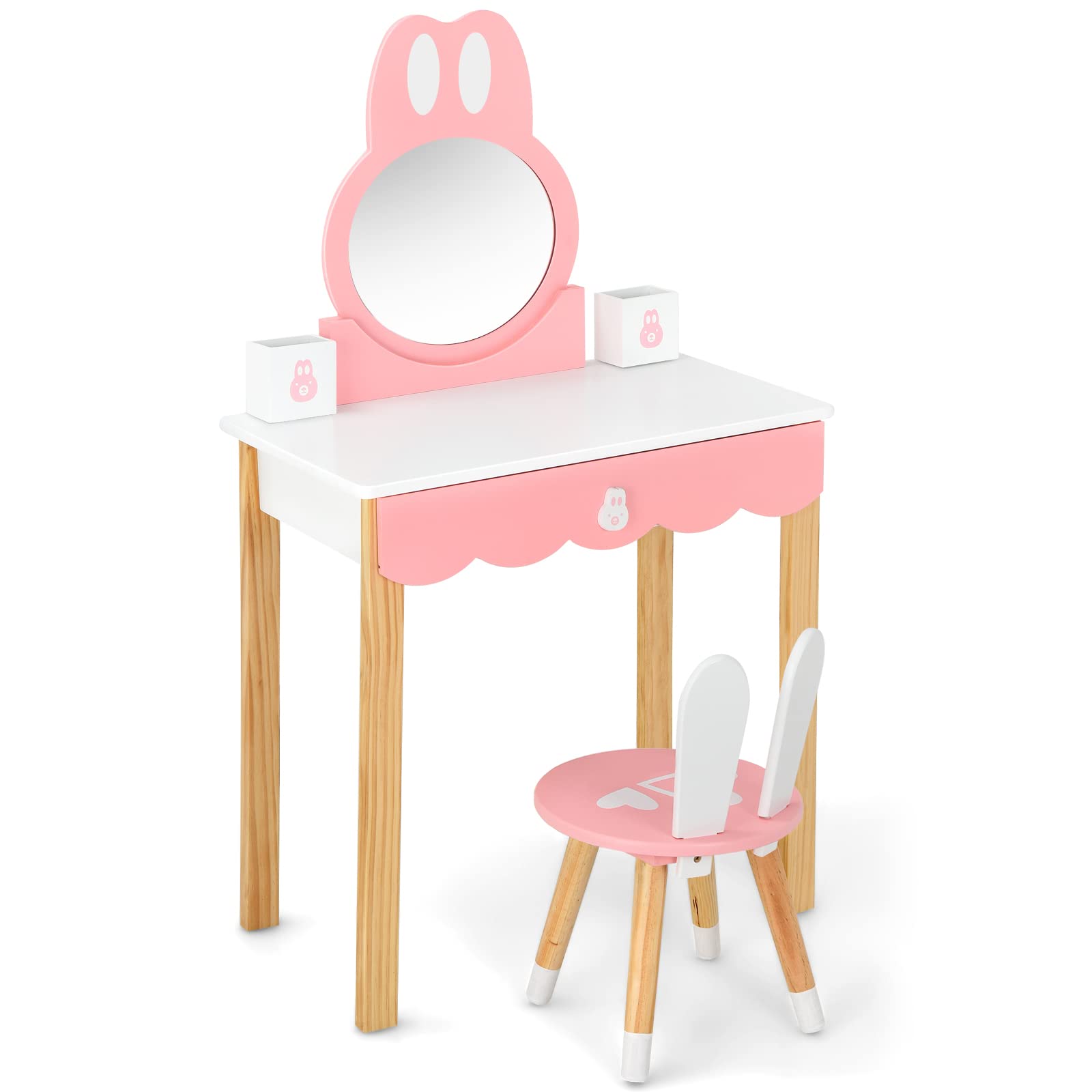 HOGEBABY Kids Vanity Set with Mirror, 2 in 1 Princess Makeup Dressing Table w/ Detachable Top - Image 9