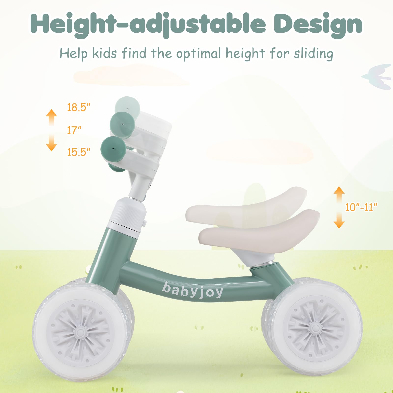 HOGEBABY Balance Bike | 4 Wheels Lighting Toddler Bike for 1-3 Years with Adjustable Handlebar &Seat - Image 4