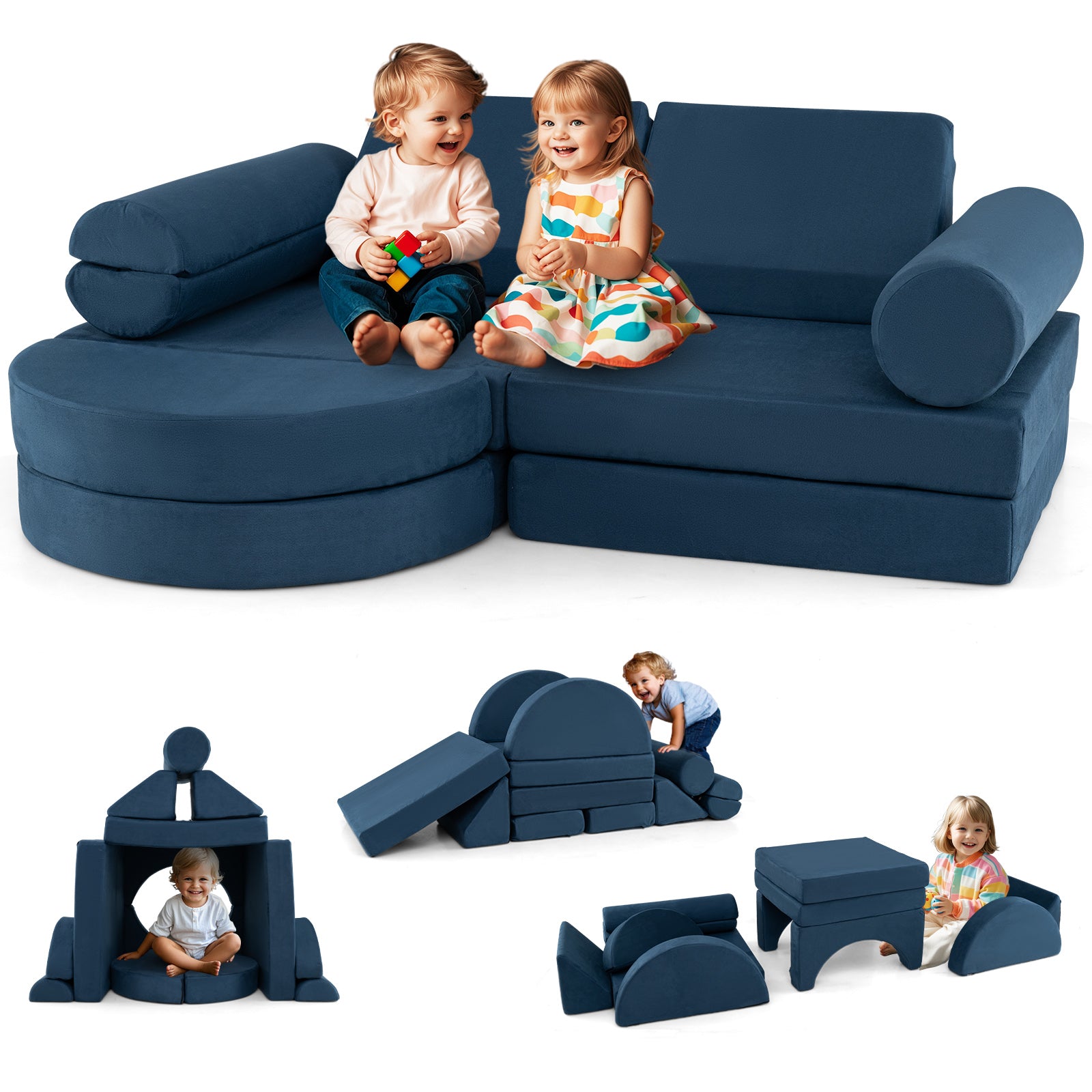 HOGEBABY 13 PCS Modular Kids Play Couch, Versatile Toddler Sectional Sofa Set for Nursery Playroom Bedroom Living Room