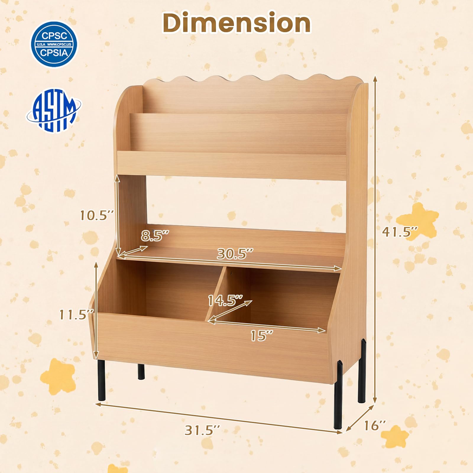 HOGEBABY Montessori Kids Bookshelf | Toy Shelf with 2 Storage Bins & Open Shelf - Image 2