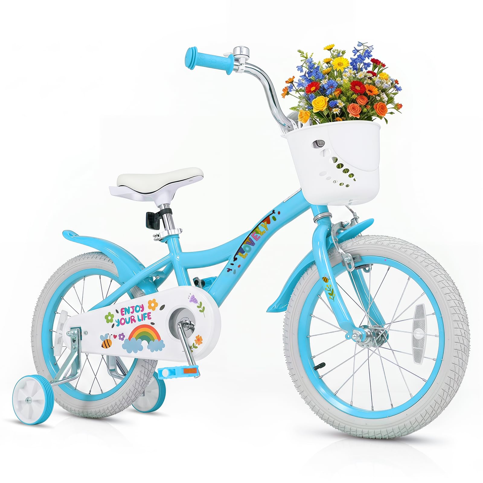 HOGEBABY 12 14 16 18 Inches Girls Boys Bike for 3-8 Years Old w/Training Wheels & Dual Brake - Image 6