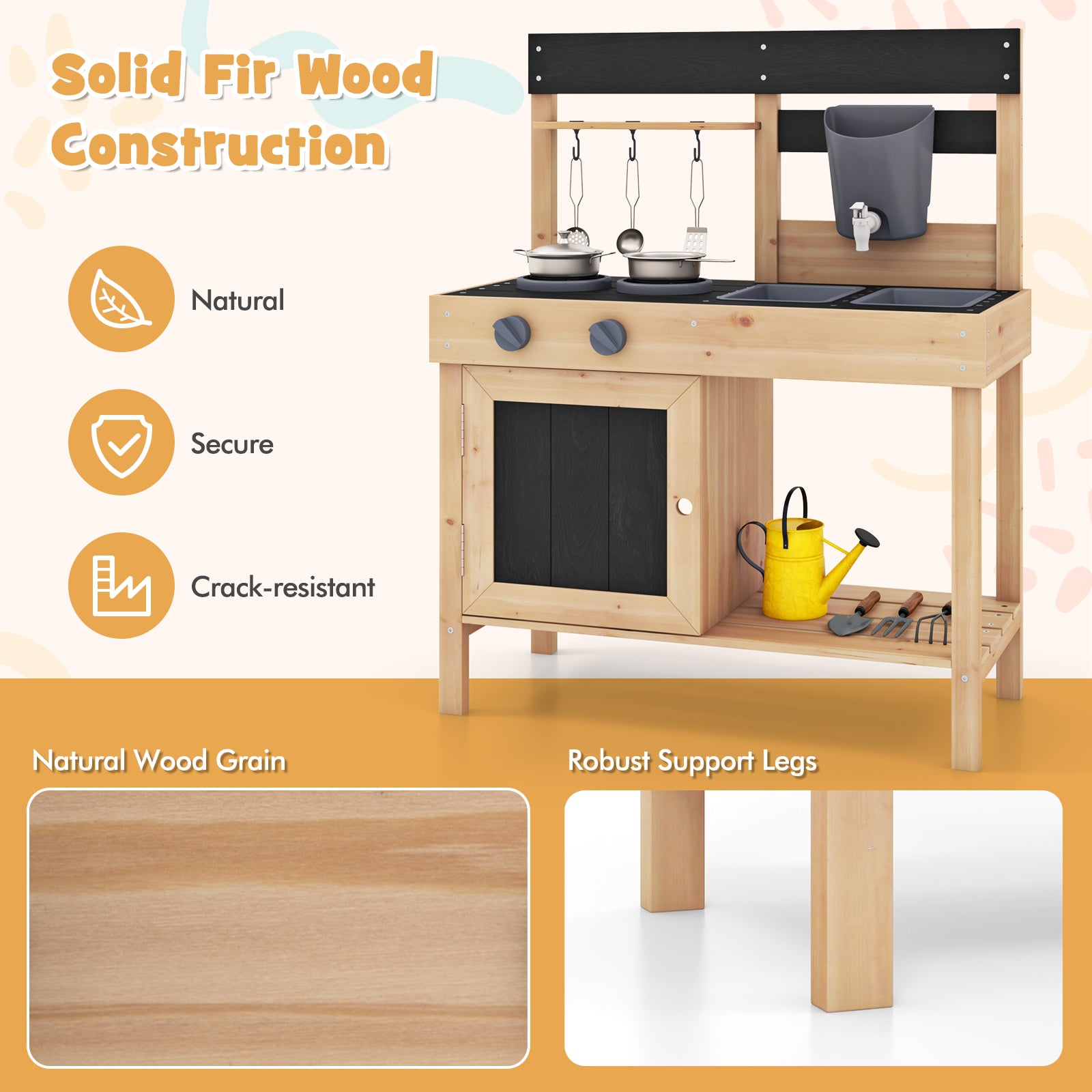 HOGEBABY Mud Kitchen, Wooden Kids Kitchen Playset with 2 Removable Sinks - Image 5