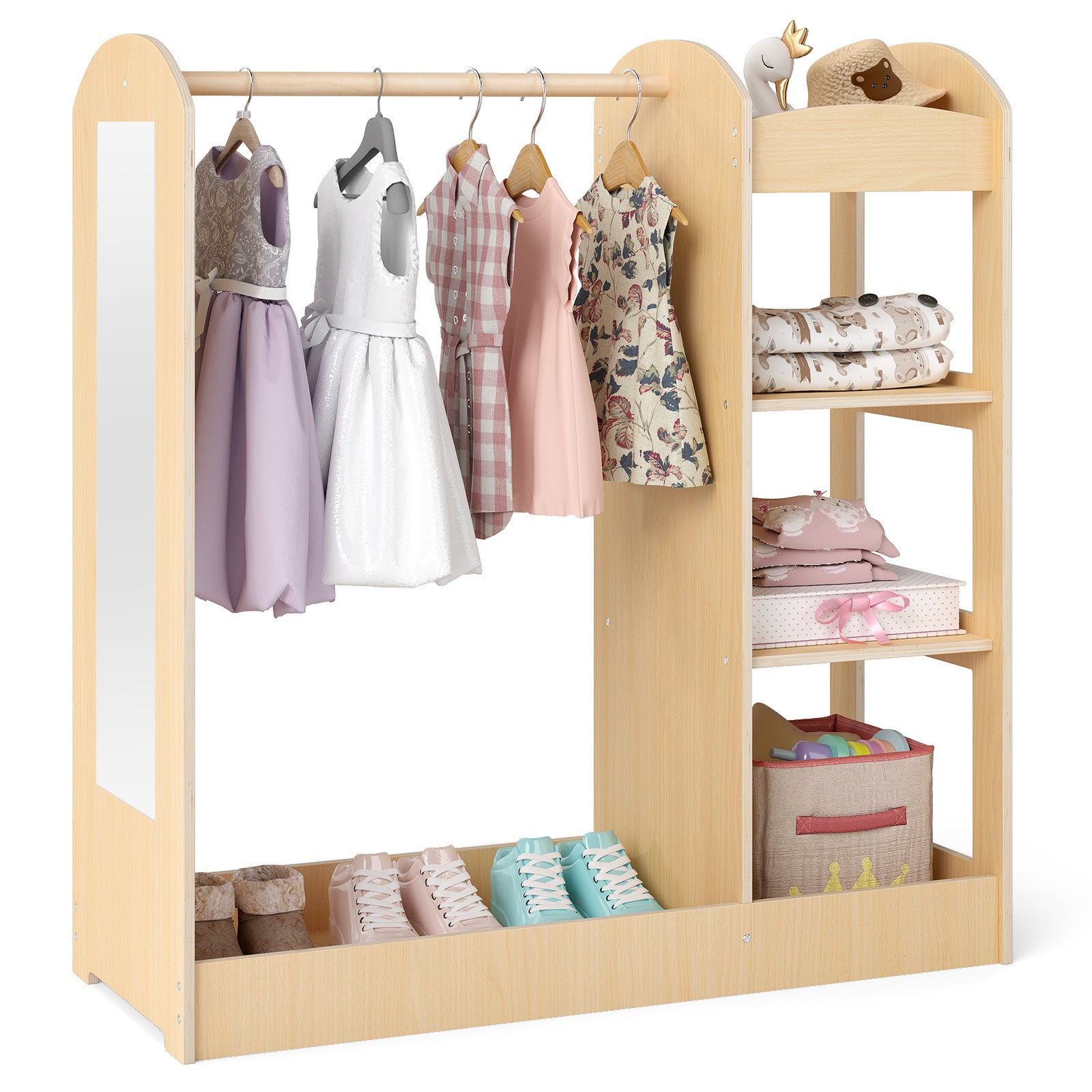 HOGEBABY Kids Dress up Storage with Mirror, Clothes Rack, 3-Tier Shelves
