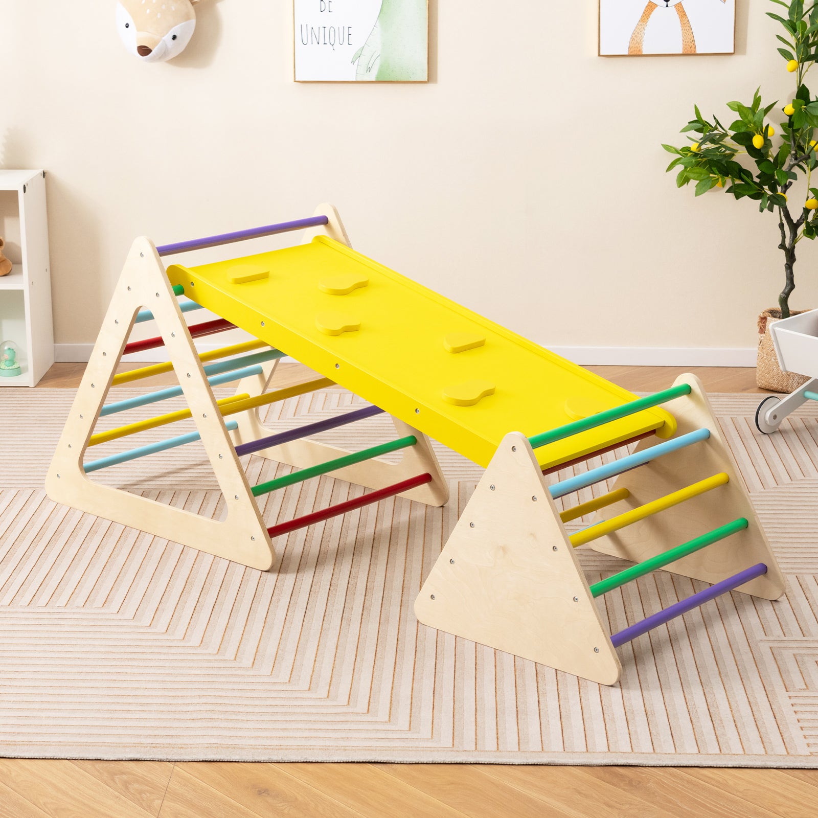 HOGEBABY Toddler Triangle Set Montessori, 3 Piece Kids Climbing Toys Indoor with 2 Climbing Triangles and 1 Ramp - Image 4